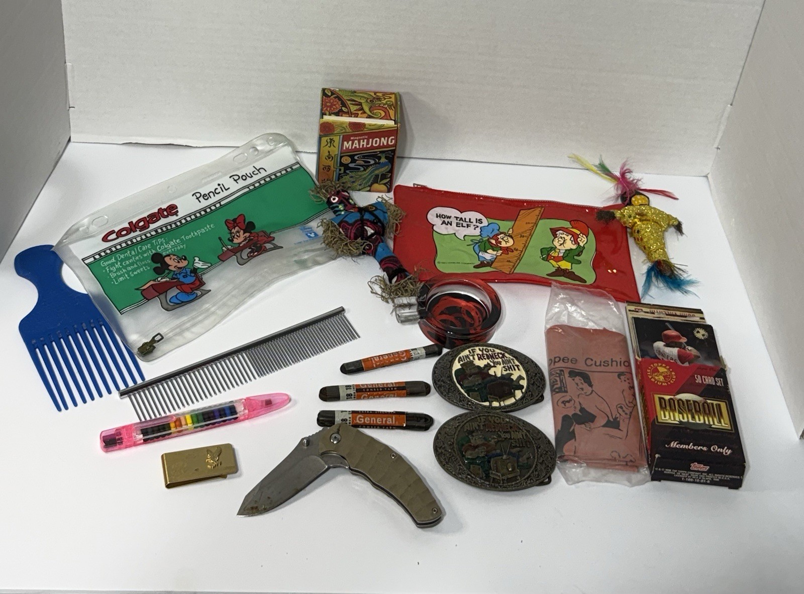 Vintage Junk Drawer Lot of 18 ; Knife, Money Clip, Ashtray, Belt Buckle, Combs Vintage Junk Drawer Lot of 18 ; Knife, Money Clip, Ashtray, Belt Buckle, Combs