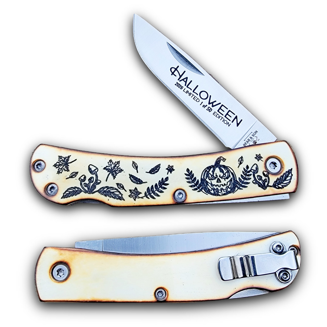 BEAR & SON CUTLERY USA HALLOWEEN 2026 TORCHED BONE SMALL FARMHAND KNIFE 50 MADE BEAR & SON CUTLERY USA HALLOWEEN 2026 TORCHED BONE SMALL FARMHAND KNIFE 50 MADE