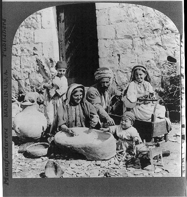 Grinding wheat at native home - Palestine c1900 Old Photo