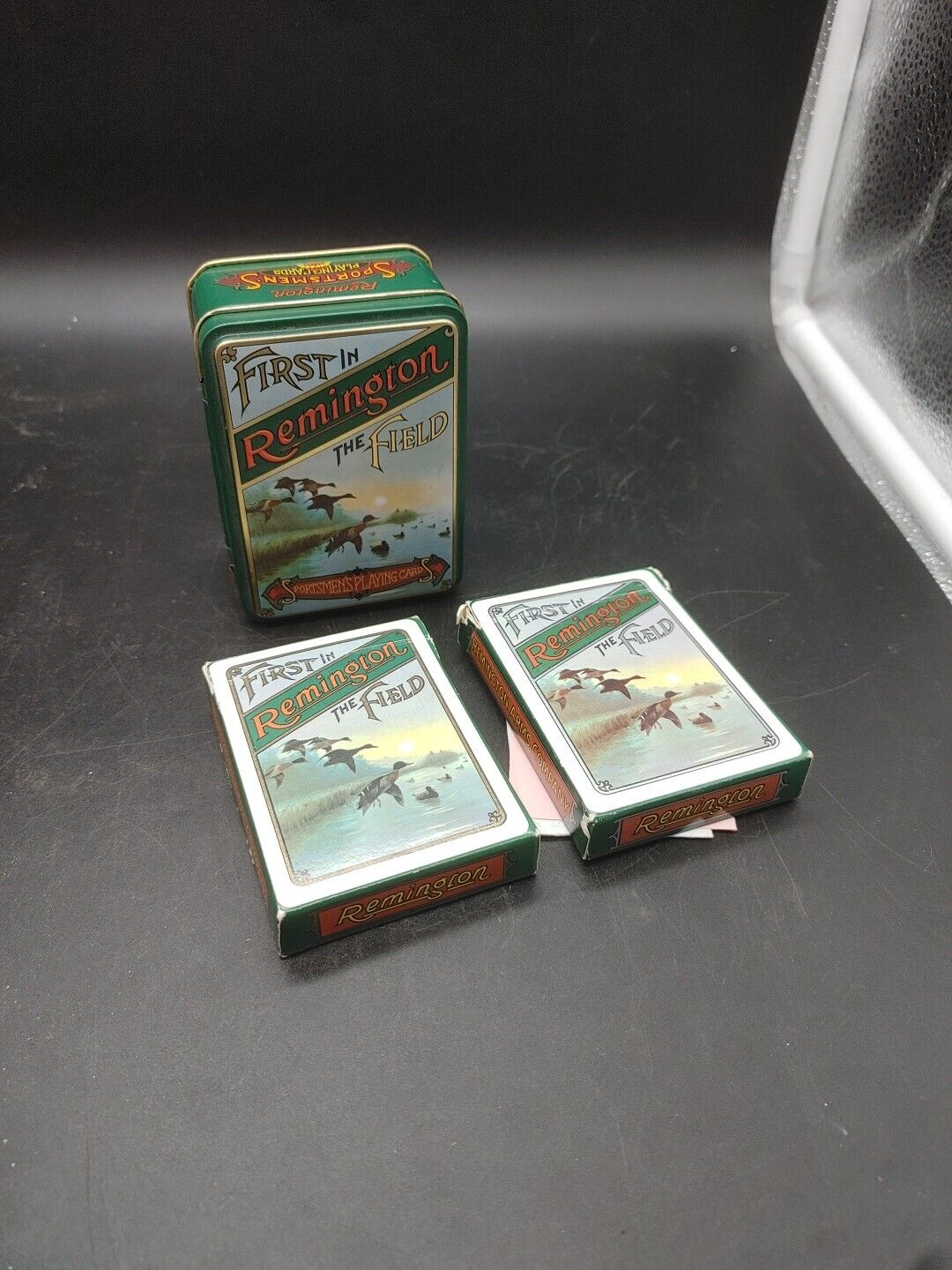 VTG Remington Sportsmens Playing Cards Tin 2 Decks Sealed First In The Field B6