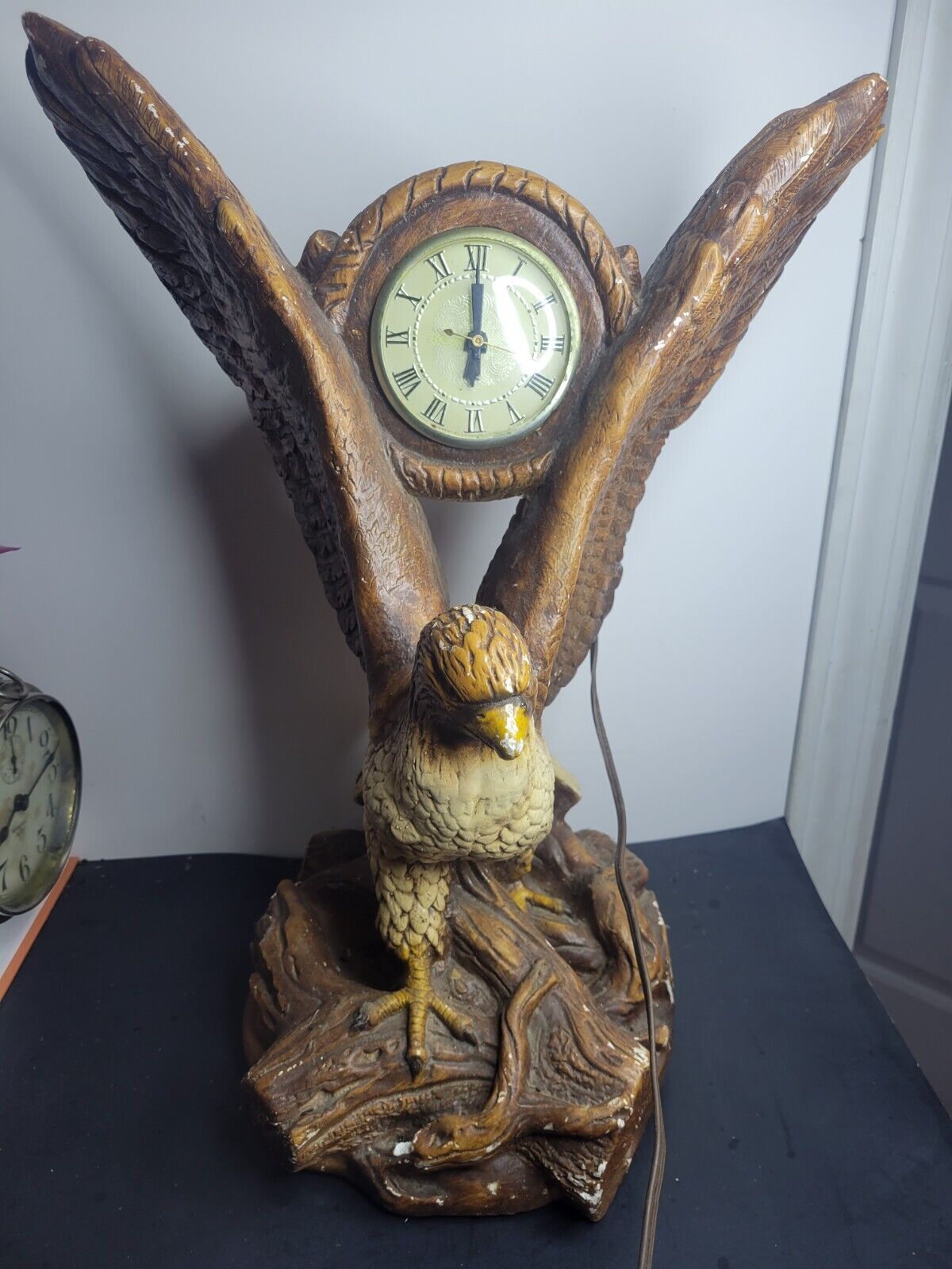 Vintage lanshire Chalkware Eagle Clock Working