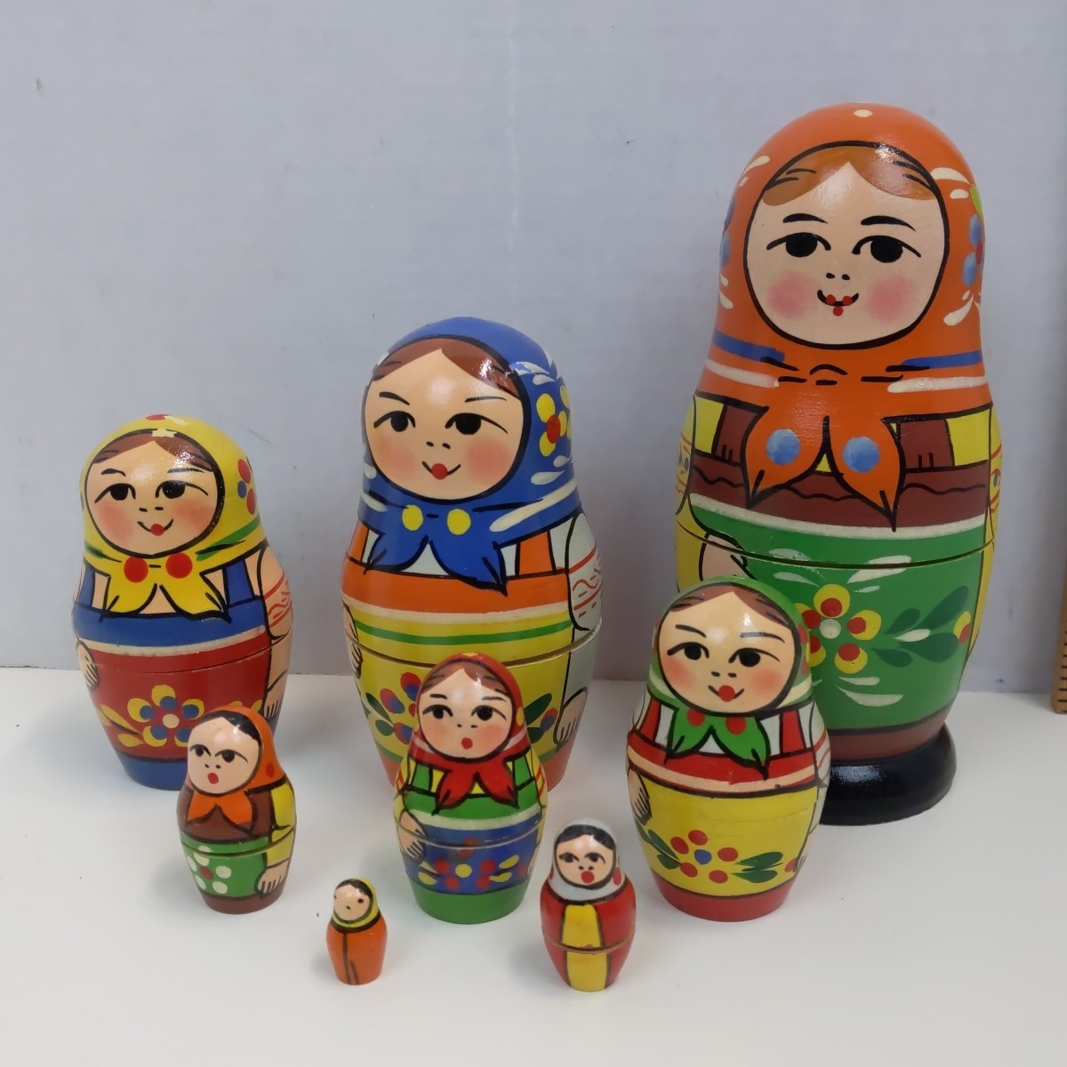 Vintage Russian Matryoshka Nesting Dolls Hand Painted Wooden Babushka 8 Pc Set Vintage Russian Matryoshka Nesting Dolls Hand Painted Wooden Babushka 8 Pc Set