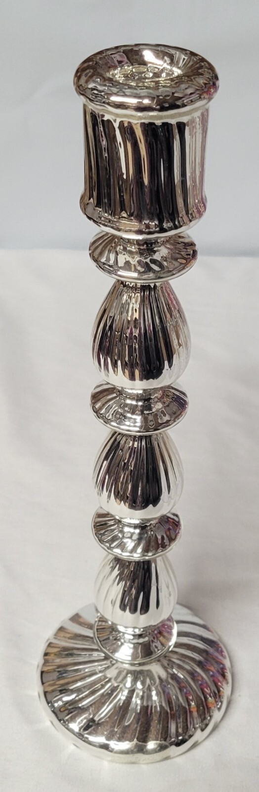 Stunning Thin Glass Candle Holder Shiny Silver Tone 12" Tall Excellent. Stunning Thin Glass Candle Holder Shiny Silver Tone 12" Tall Excellent.