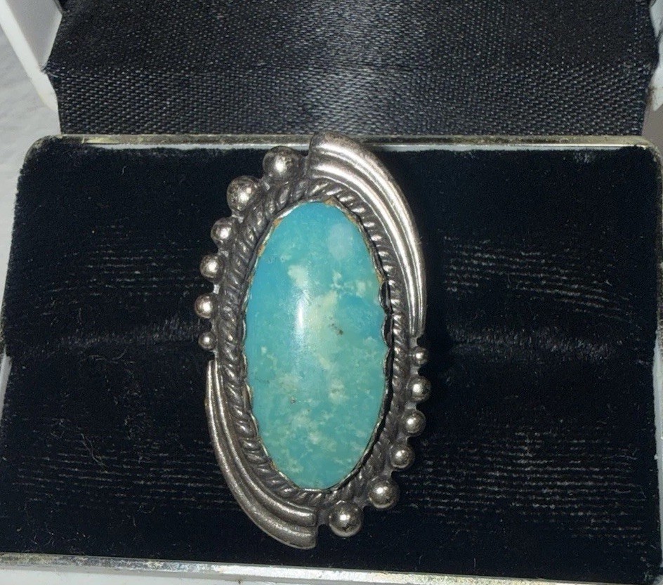 vintage NAVAJO Maisels FRED HARVEY ? era STERLING signed TURQUOISE NA sz 8 RING vintage NAVAJO Maisels FRED HARVEY ? era STERLING signed TURQUOISE NA sz 8 RING