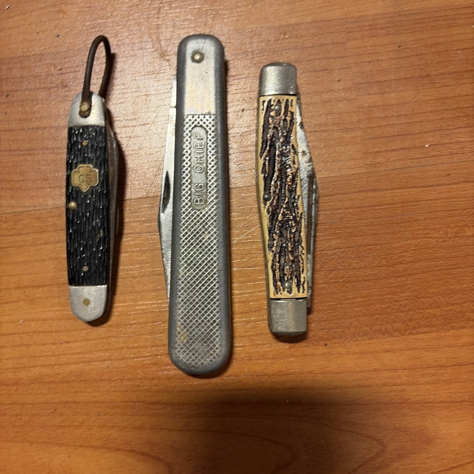 Vintage Pocket Knife Lot of 3 Big Chief GS Stag Style Folding Knives Vintage Pocket Knife Lot of 3 Big Chief GS Stag Style Folding Knives