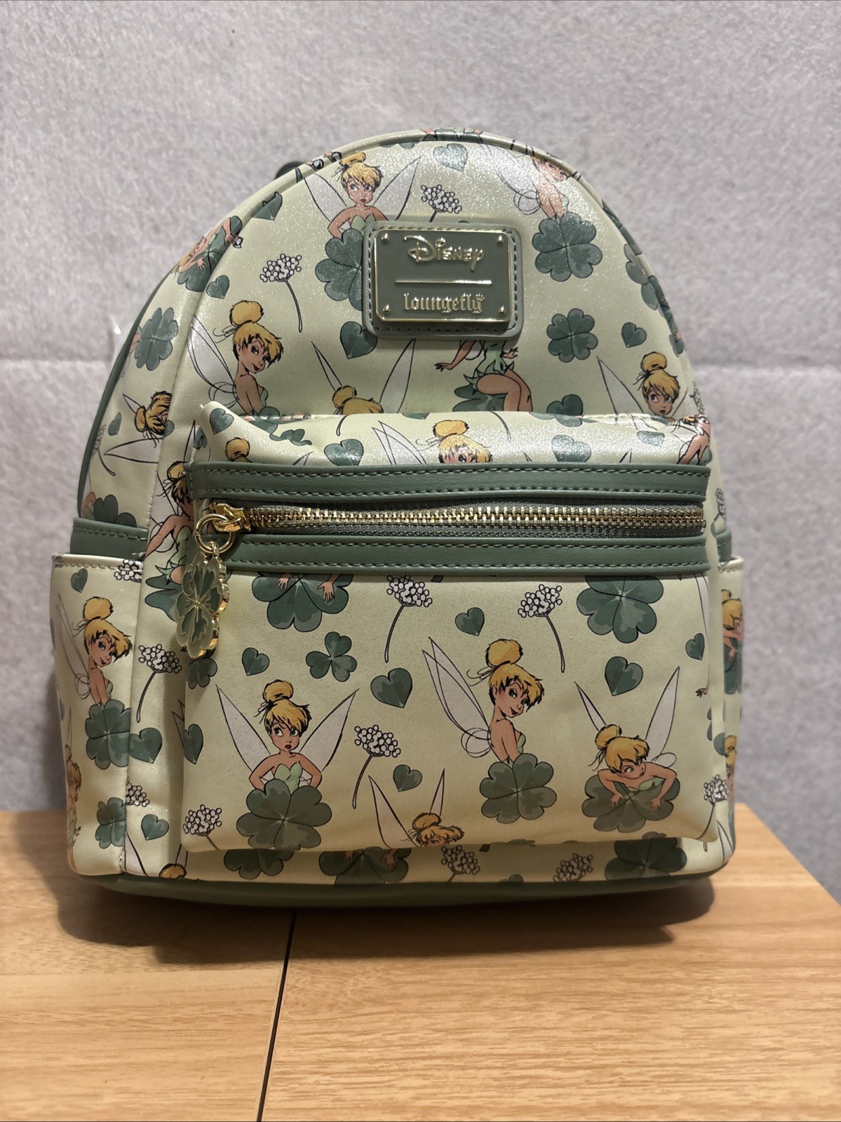 Loungefly Green Disney Peter Pan Tinker Bell Clover All-Over Print Mini Backpack