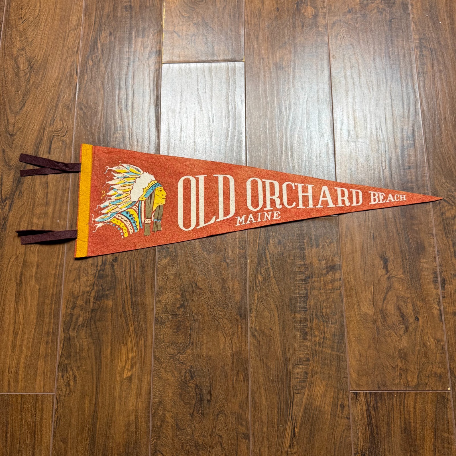 Vintage Old Orchard Beach Maine Felt Pennant Native American Souvenir Flag Vintage Old Orchard Beach Maine Felt Pennant Native American Souvenir Flag