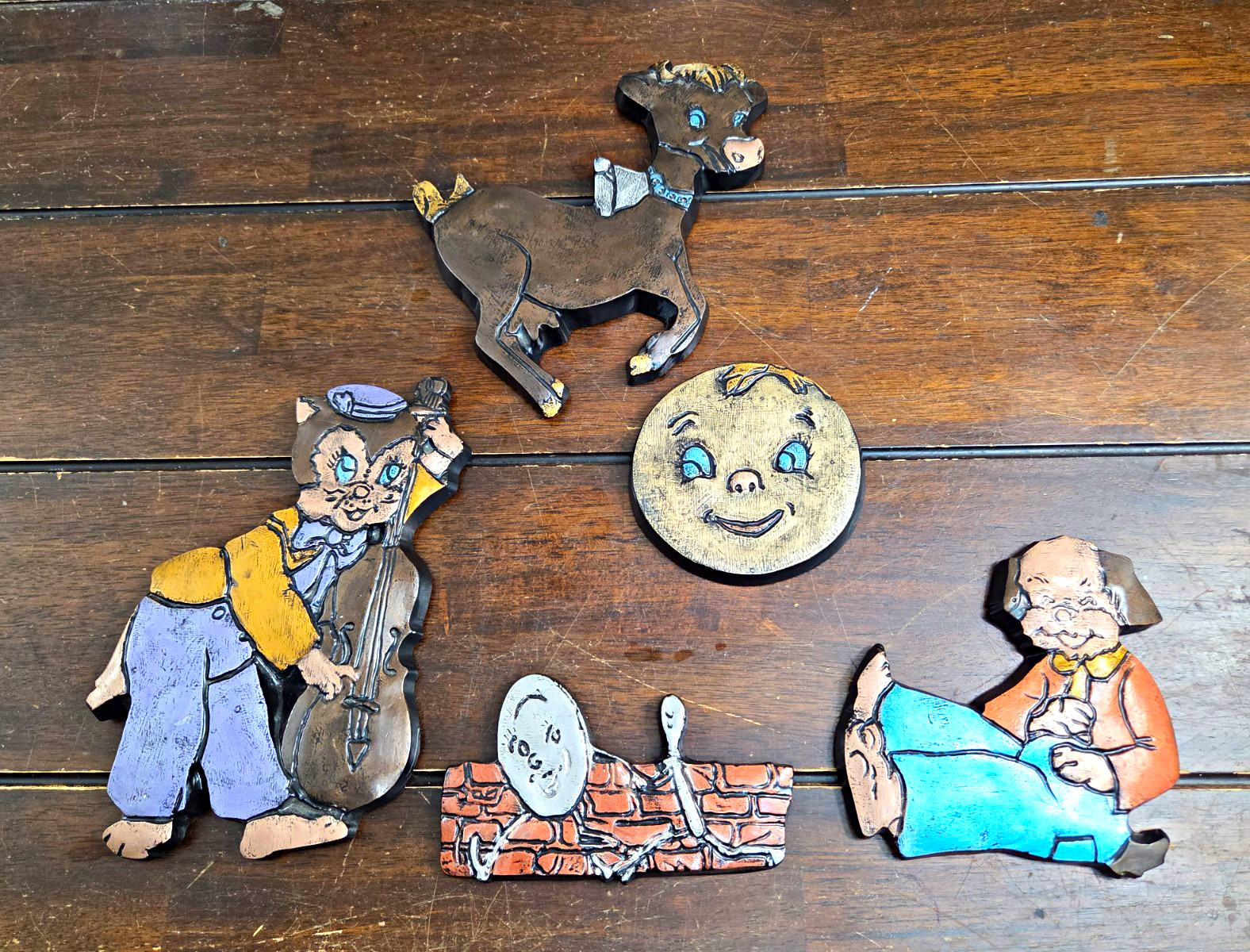 Vintage 1950s Dolly Toy Co. Hey Diddle Diddle Nursery Rhyme Wood Wall Plaques Vintage 1950s Dolly Toy Co. Hey Diddle Diddle Nursery Rhyme Wood Wall Plaques