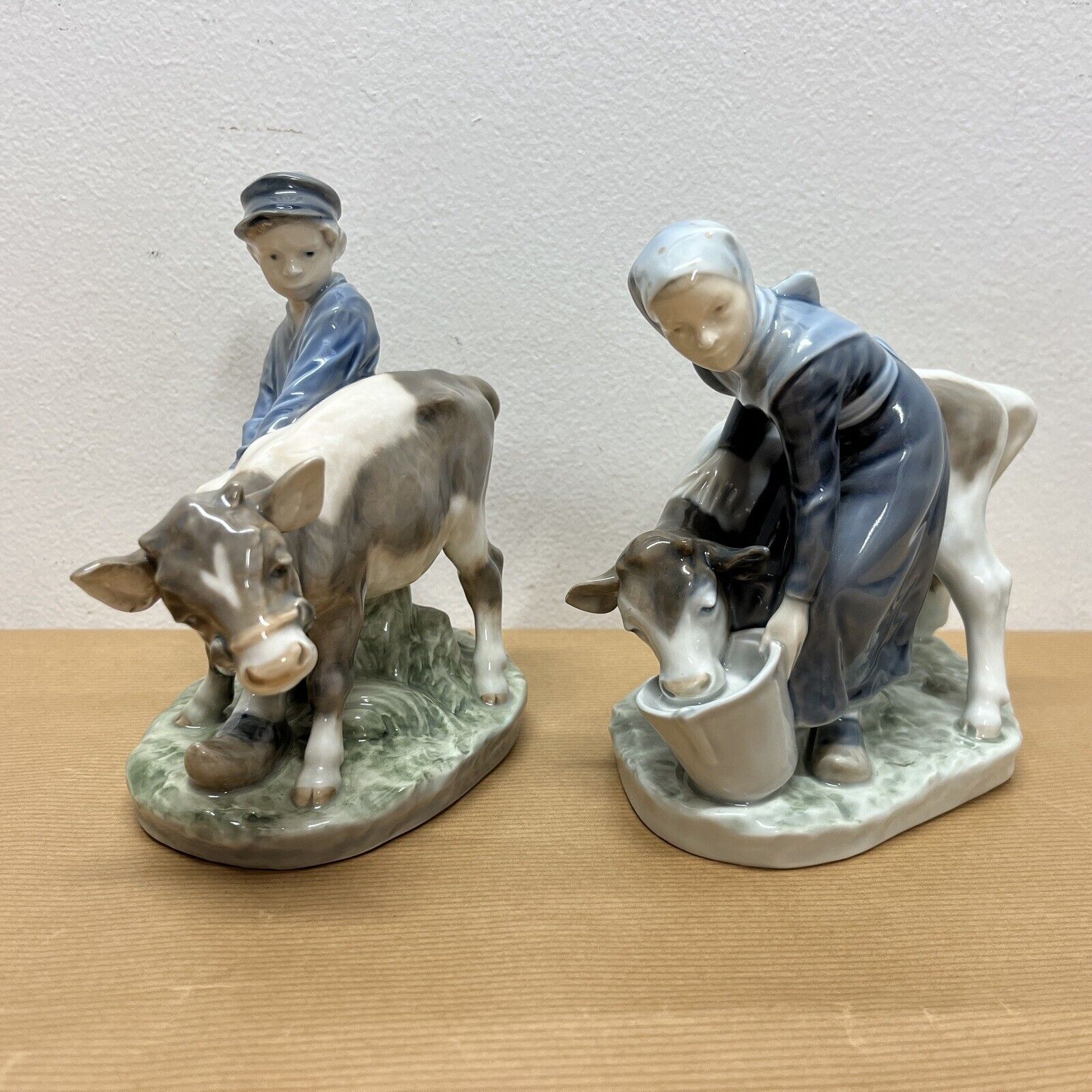 Great Pair of ROYAL COPENHAGEN Figurines 1st Quality Boy Girl Cows SIGNED MINT
