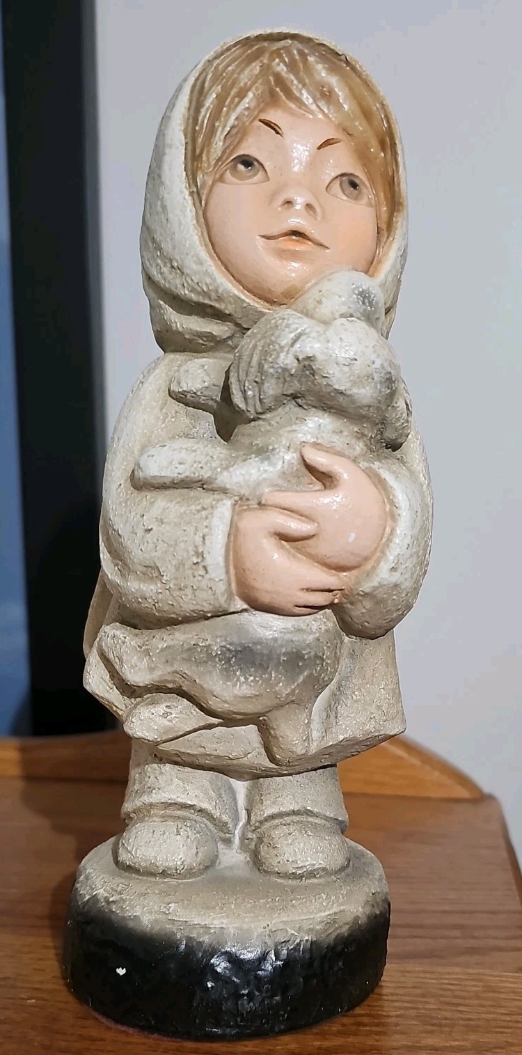 Vtg 1974 ESCO PRODUCTIONS ChalkWare Figurine M BROWER Girl Puppy Dog antique Vtg 1974 ESCO PRODUCTIONS ChalkWare Figurine M BROWER Girl Puppy Dog antique