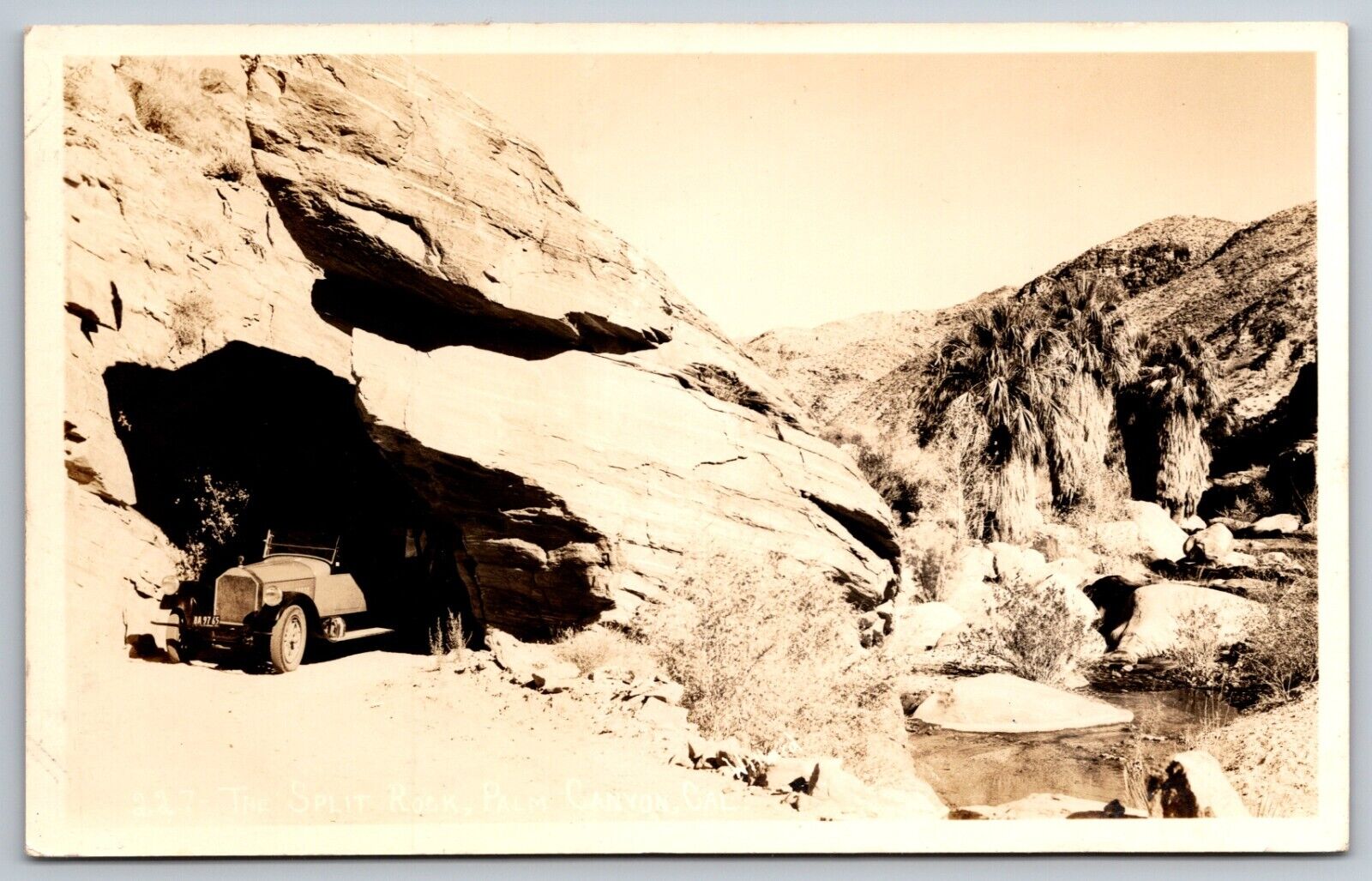 Rppc Postcard The Split Rock Palm Canyon California Car Automobile License Plate