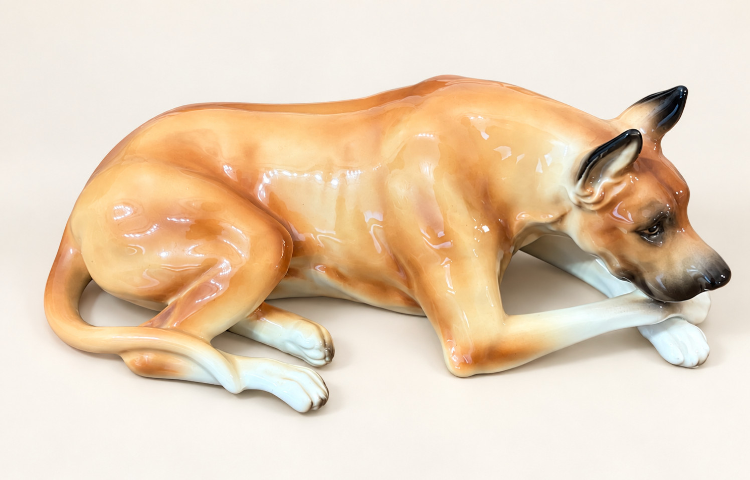 Vintage Ceramic Great Dane Dog Figurine Lying Down With Bone 8" Marked 347 Vintage Ceramic Great Dane Dog Figurine Lying Down With Bone 8" Marked 347