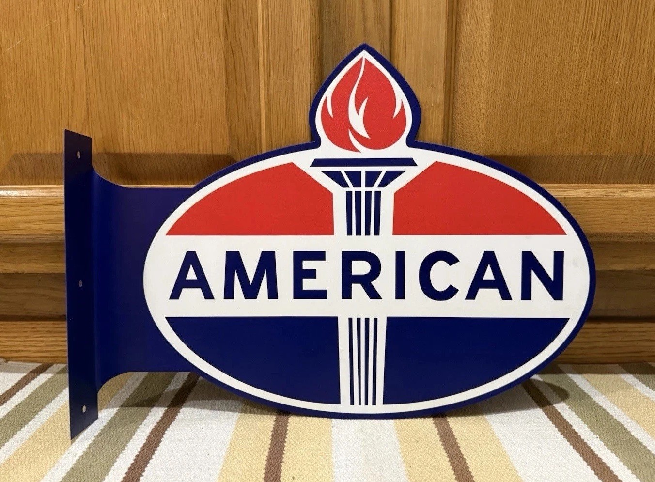 American Gas Oil Flange Sign Amoco Double Sided Vintage Style Wall Decor American Gas Oil Flange Sign Amoco Double Sided Vintage Style Wall Decor
