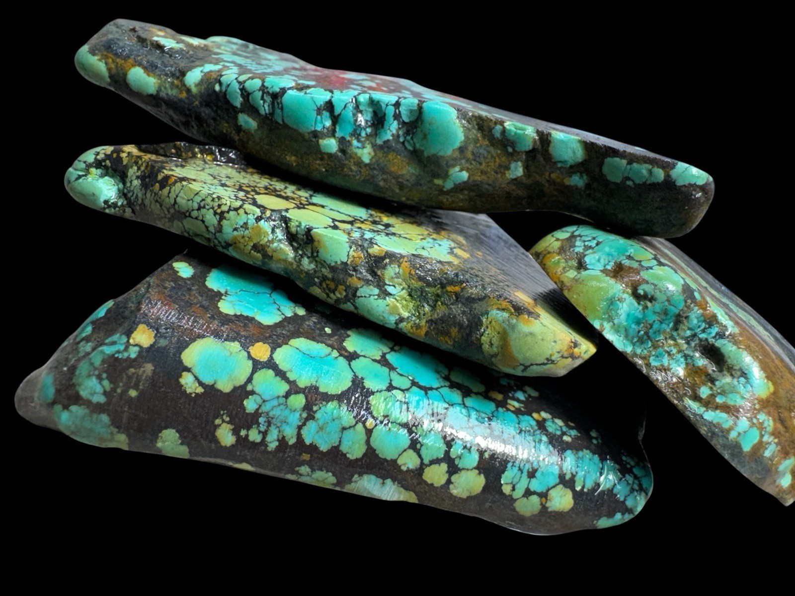 Stabilized Hubei turquoise. Poly Chrome spiderwebs 530 Grams