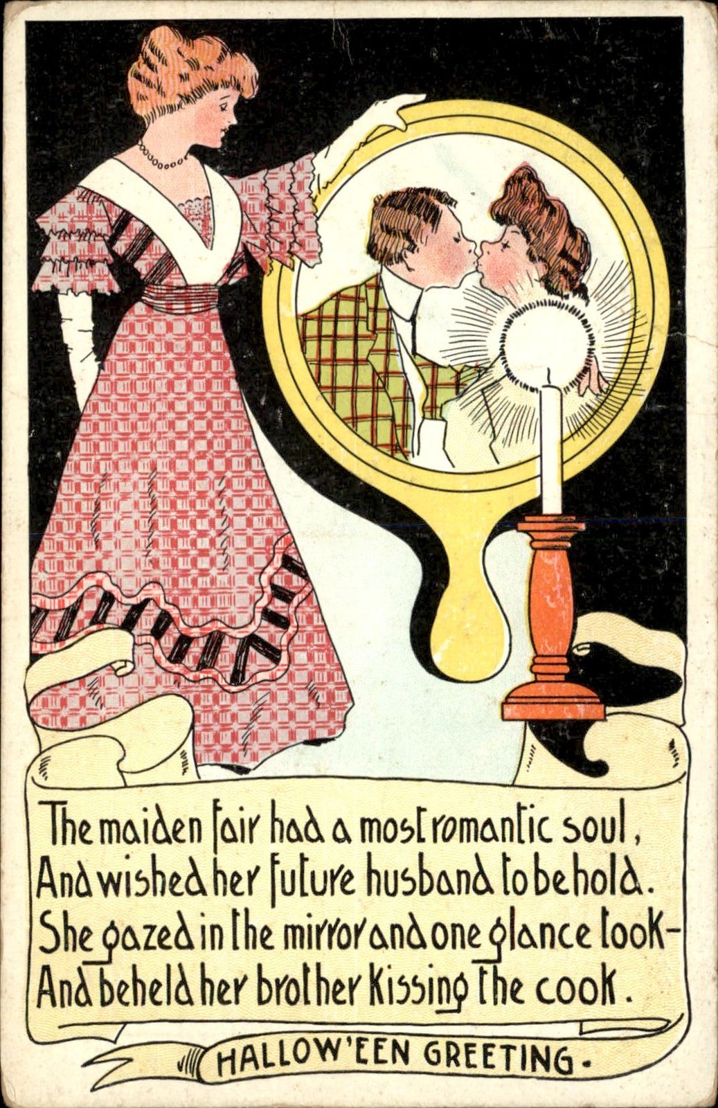 Halloween greeting with mirror kiss Humor TR Co c1910s Vintage Postcard bhn Halloween greeting with mirror kiss Humor TR Co c1910s Vintage Postcard bhn