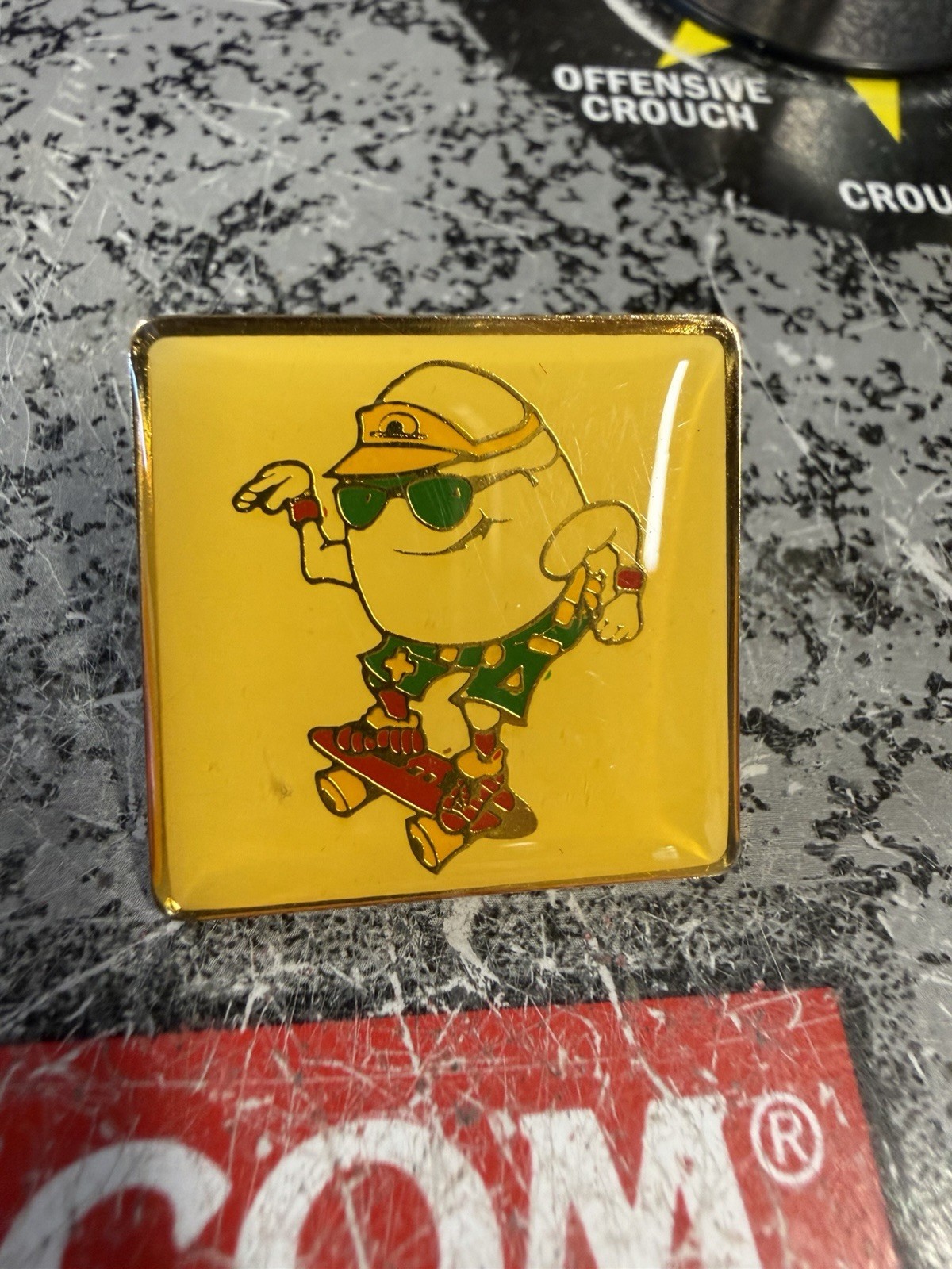 Vintage 1980s 1990s California Fresh Eggs Skateboard Advertising Lapel Pin Vintage 1980s 1990s California Fresh Eggs Skateboard Advertising Lapel Pin