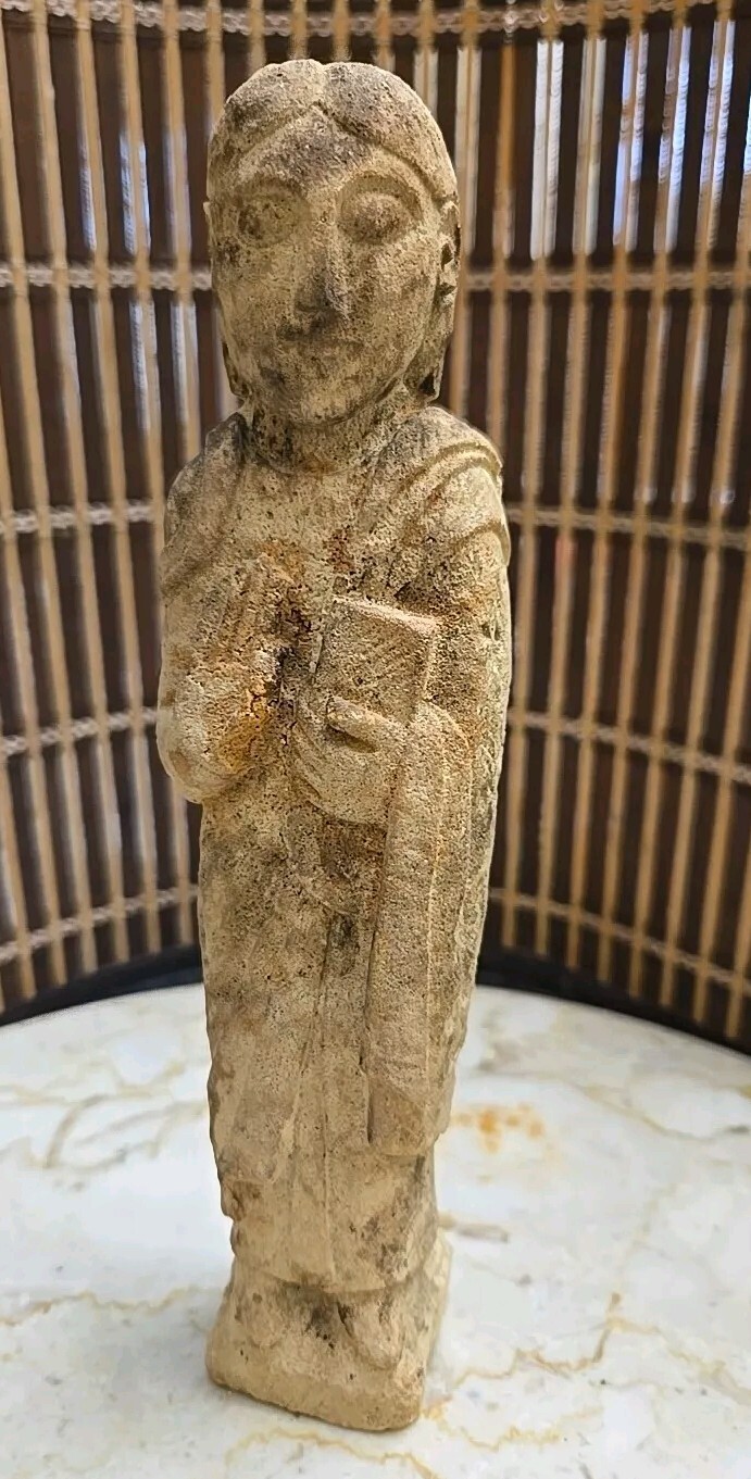 Early European Christian Sandstone Figurine 8" Hand Carved. Early European Christian Sandstone Figurine 8" Hand Carved.