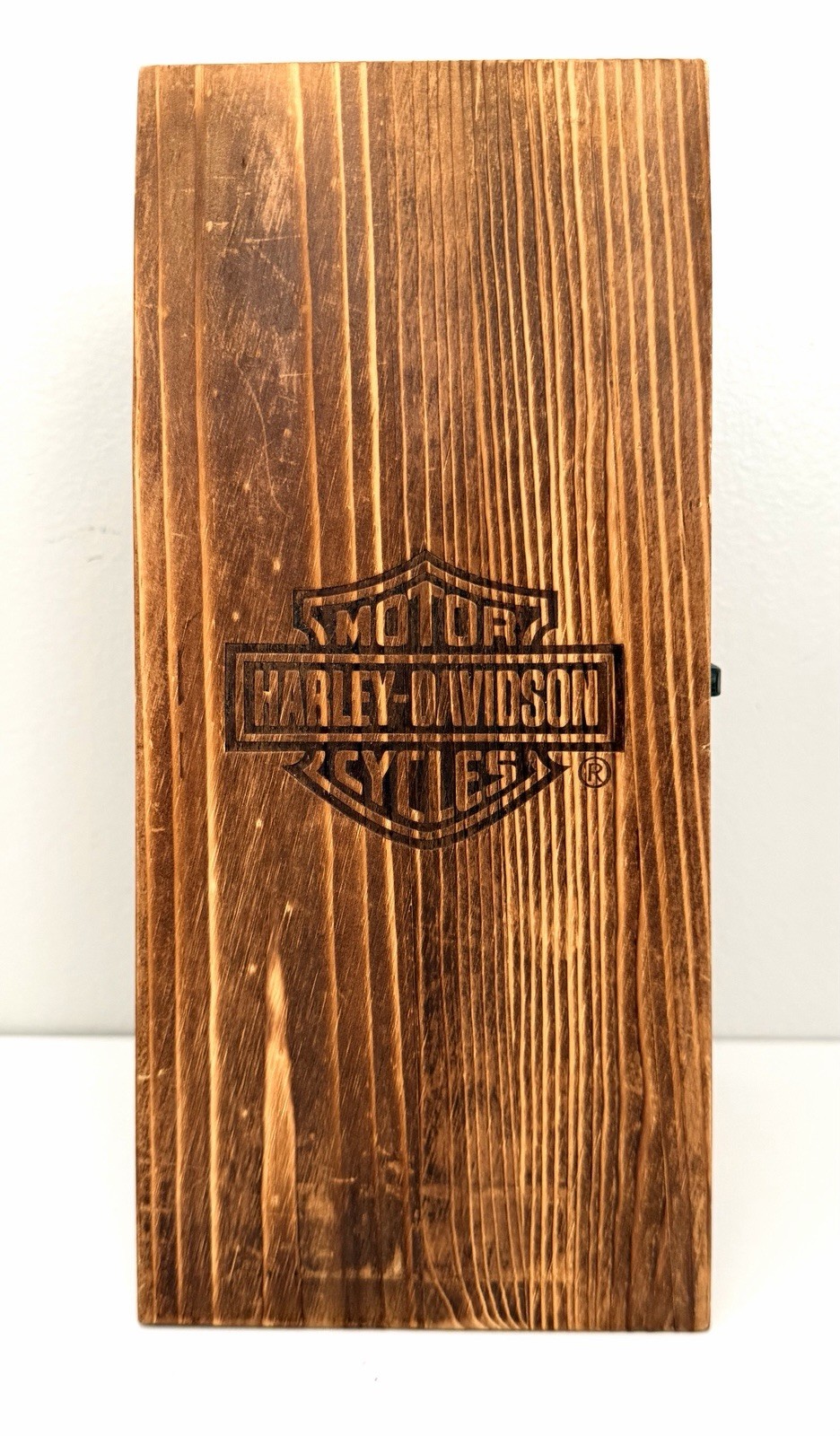Harley-Davidson Burned Wood Storage Box Rustic Keepsake Decor Gift Box Hinged Harley-Davidson Burned Wood Storage Box Rustic Keepsake Decor Gift Box Hinged