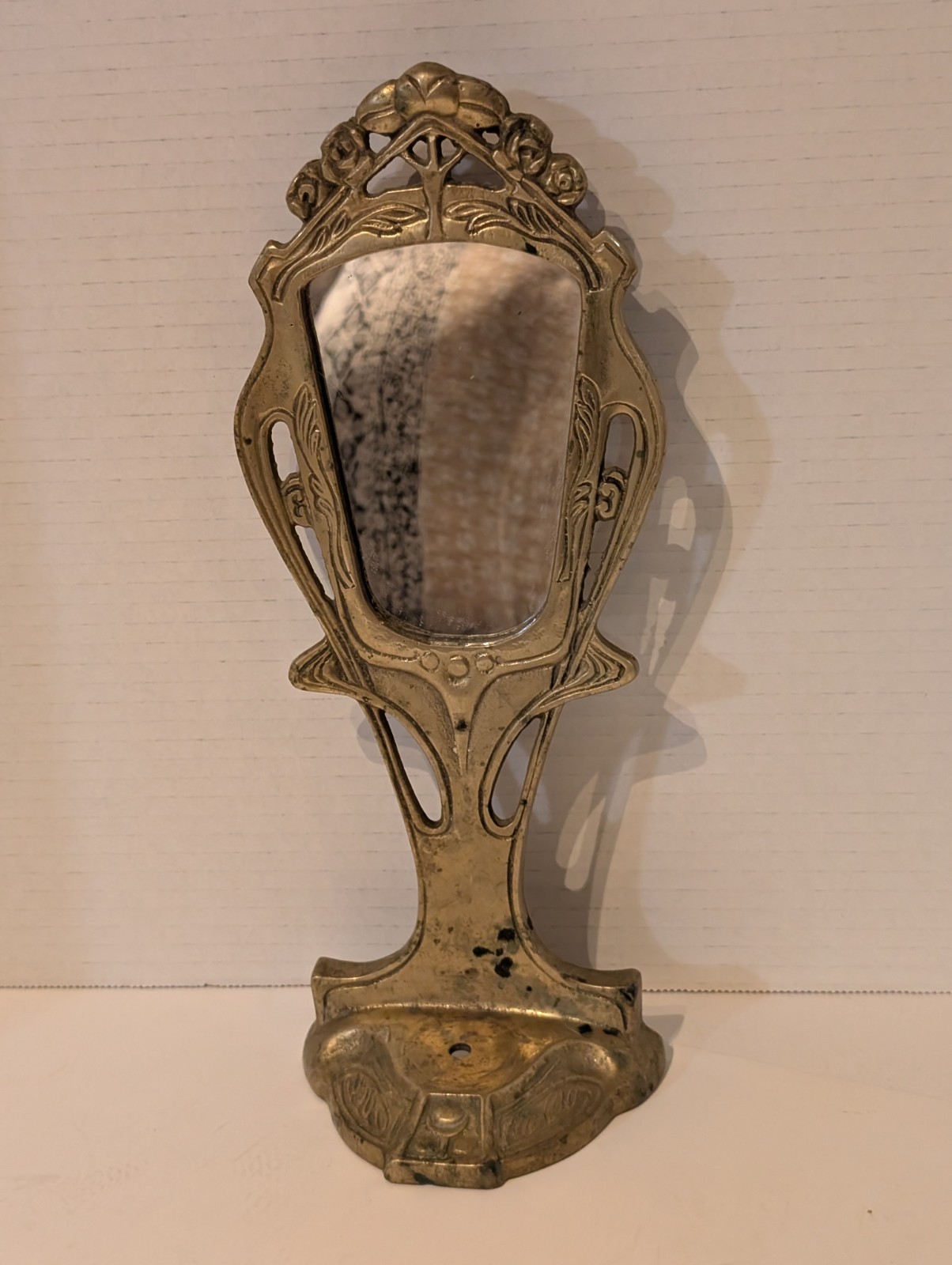 Vintage Art Nouveau Brass Metal Hanging or Vanity Mirror Vintage Art Nouveau Brass Metal Hanging or Vanity Mirror