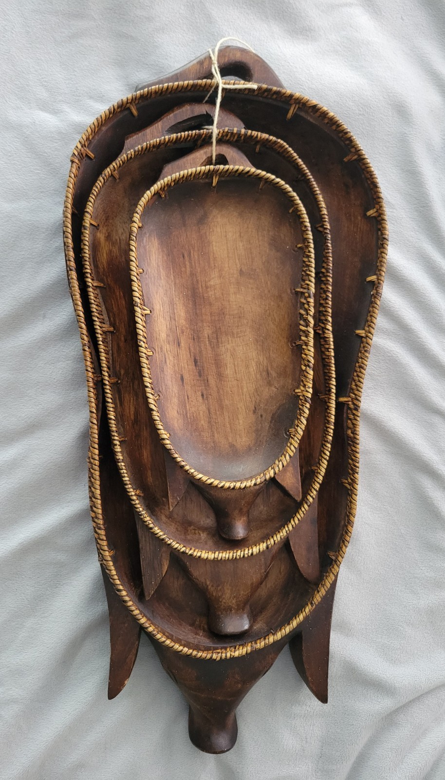 Vintage Nesting Carved Wood Pig Basket Serving Trays Fruit Wicker Braided Set 3 Vintage Nesting Carved Wood Pig Basket Serving Trays Fruit Wicker Braided Set 3