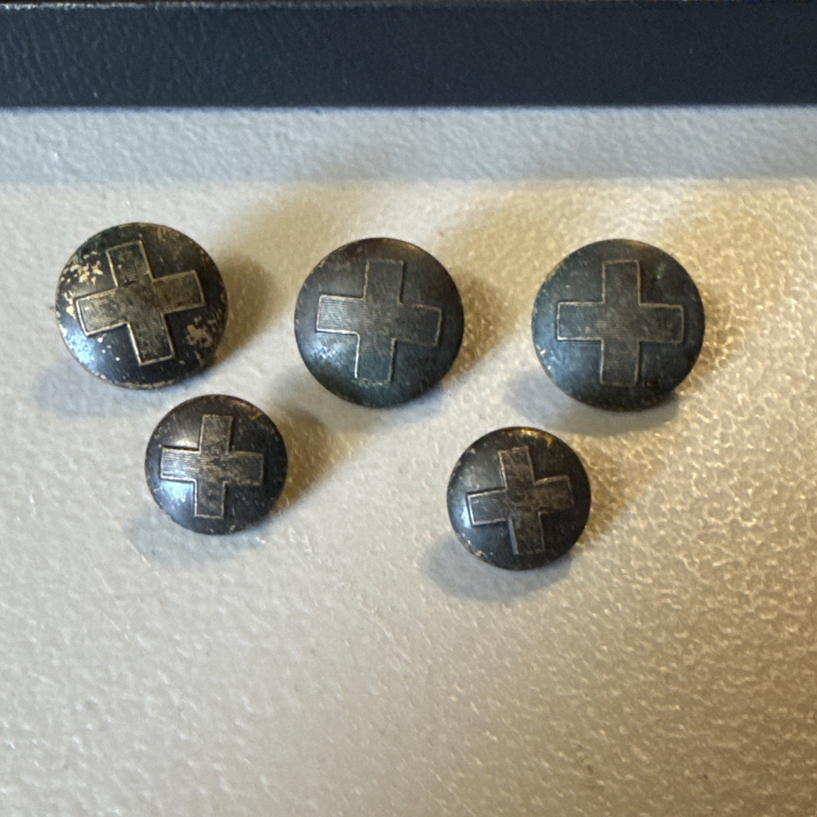 5pc Antique 1870s Swiss Army Cross Button Lot H.J. Hamel Jeune Paris Matching 5pc Antique 1870s Swiss Army Cross Button Lot H.J. Hamel Jeune Paris Matching