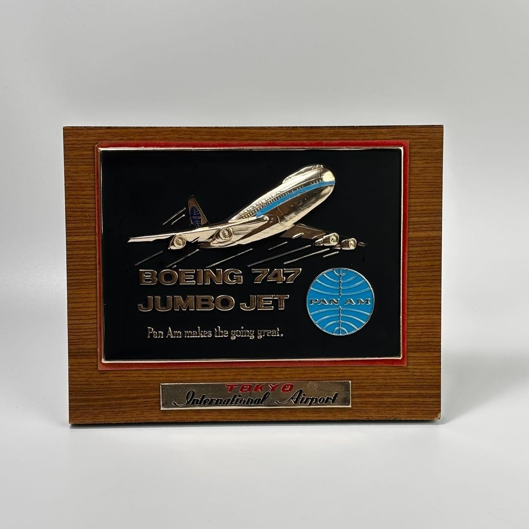 Vintage Pan Am Boeing 747 Jumbo Jet Souvenir Plaque Tokyo Haneda Airport 1970s Vintage Pan Am Boeing 747 Jumbo Jet Souvenir Plaque Tokyo Haneda Airport 1970s