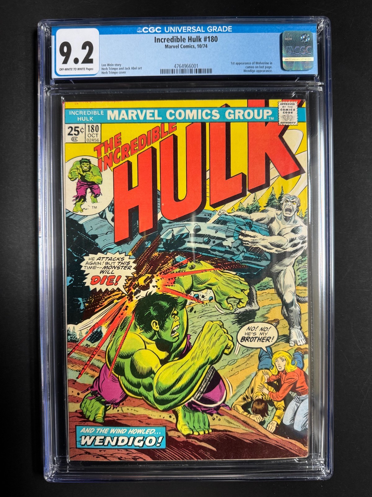 INCREDIBLE HULK #180 CGC 9.2 st Wolverine - EXCEL Colors/Gloss - NEW CGC Case INCREDIBLE HULK #180 CGC 9.2 st Wolverine - EXCEL Colors/Gloss - NEW CGC Case