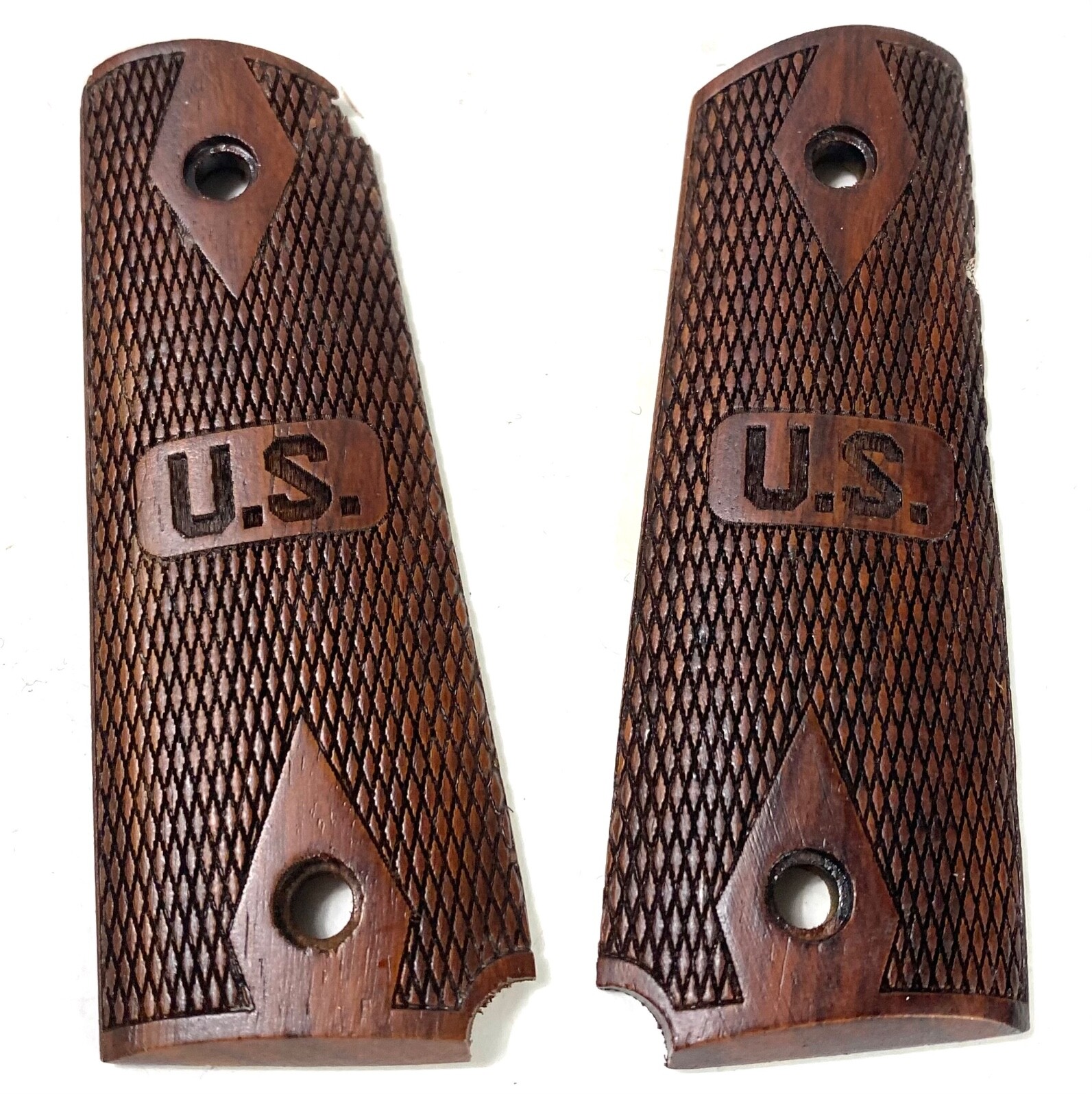 WWII WWI US ARMY COLT M1911 M1911A1 .45 WOODEN PISTOL GRIPS- "US" ARMY STAMPED WWII WWI US ARMY COLT M1911 M1911A1 .45 WOODEN PISTOL GRIPS- "US" ARMY STAMPED