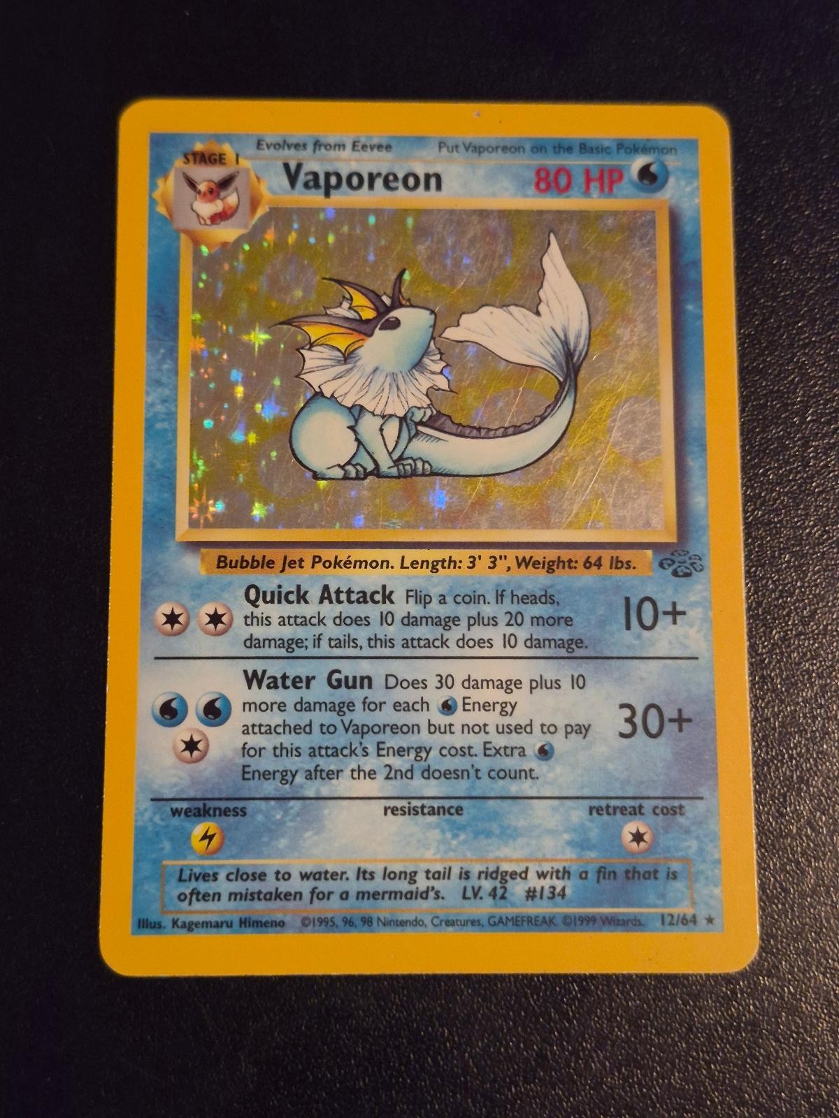 Vaporeon 12/64 Unlimited Holo Rare Jungle Pokemon MP
