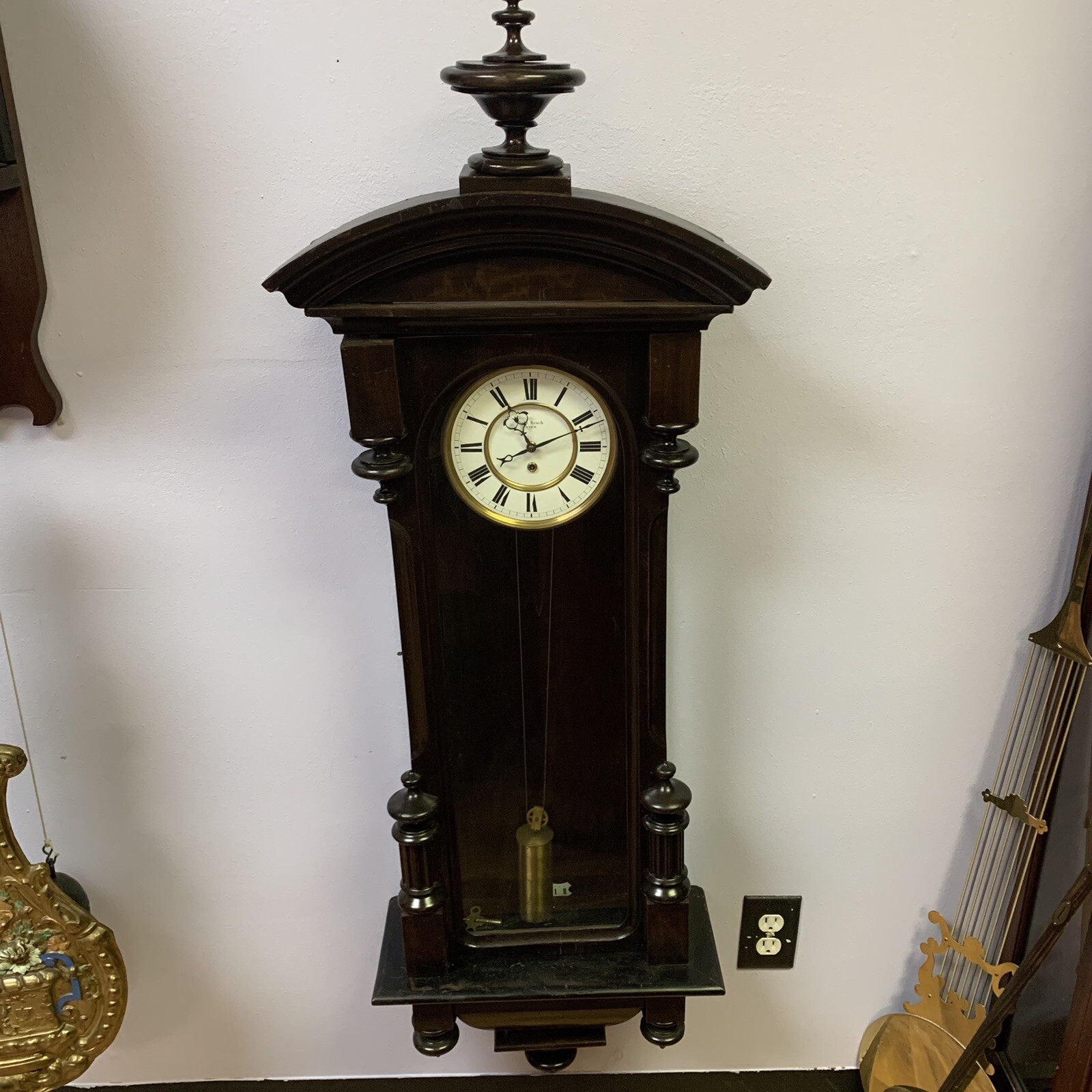 ATQ 1880 Gebr. Resch Wien Austrian Hand Carved Walnut 53" Regulator Wall Clock ATQ 1880 Gebr. Resch Wien Austrian Hand Carved Walnut 53" Regulator Wall Clock