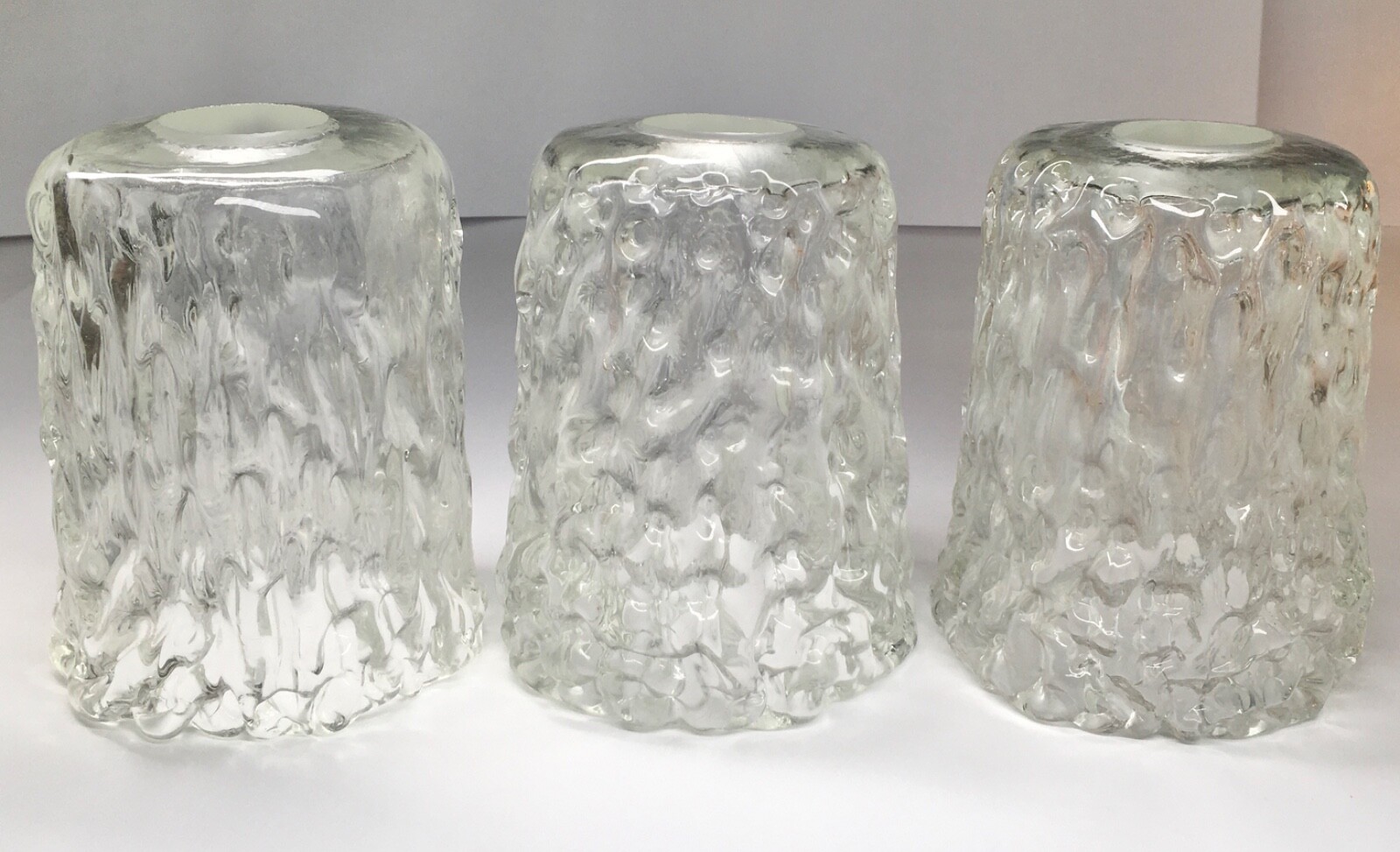 Justice Design Group Veneto Luce Ice Glass Ripple Rim Pendant Shades Lot Of 3. Justice Design Group Veneto Luce Ice Glass Ripple Rim Pendant Shades Lot Of 3.
