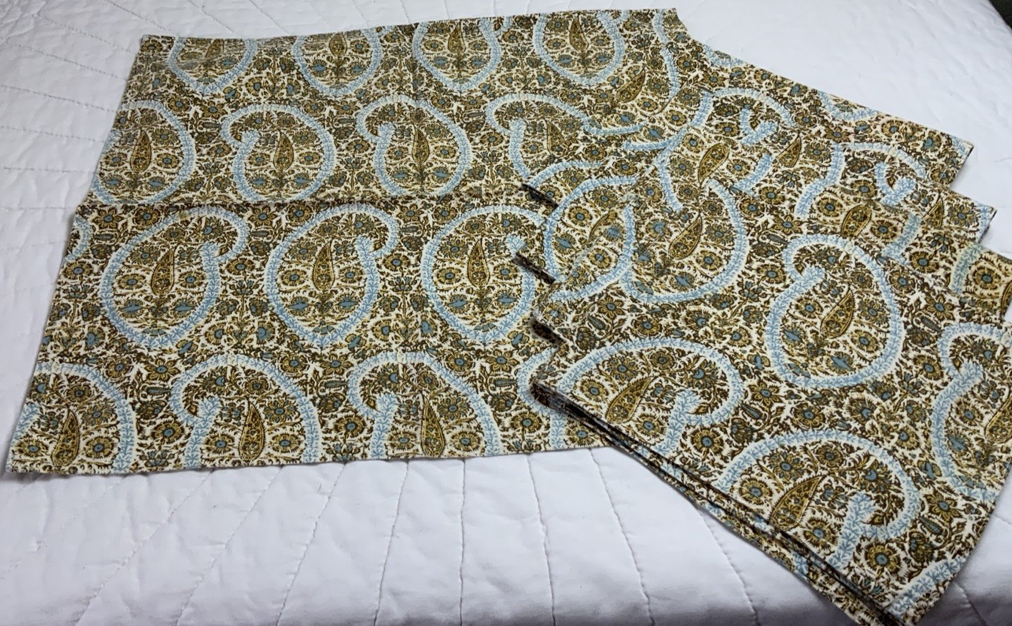 Five Large Dinner Napkins, Flowers, Blue, Gold, Brown, American Living, Cotton
