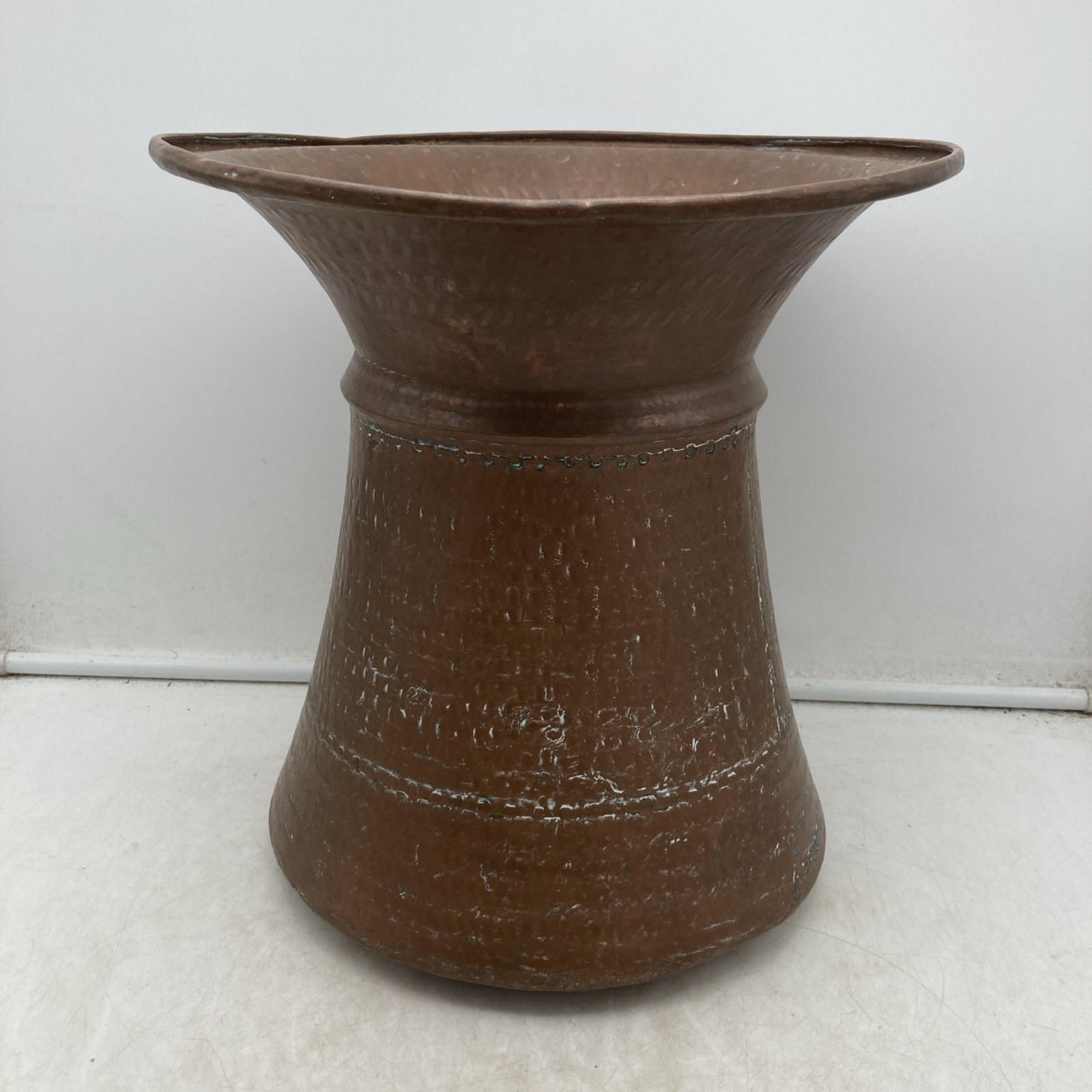 Antique Hand-Hammered Copper Vessel Urn Large 12” Flared Rim Planter Vase Pot