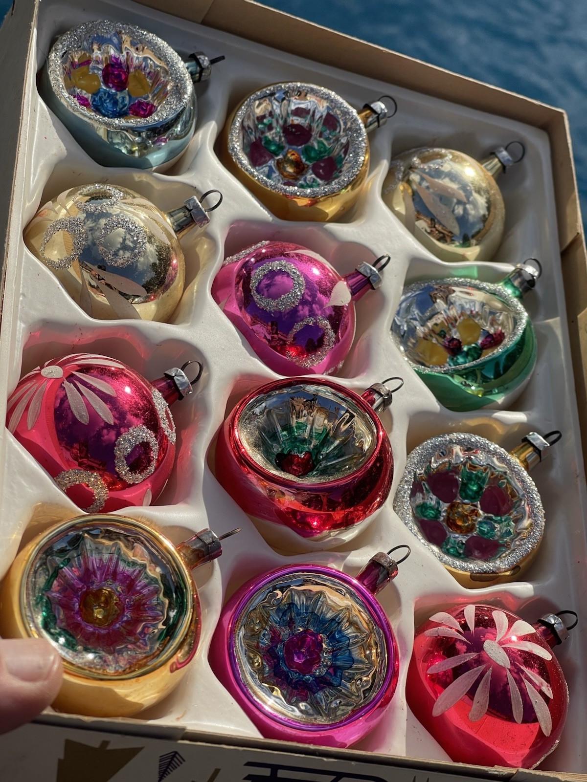 12 Super Clean Mid Century Czech Glass Christmas Ornaments 7 are Indents #1 12 Super Clean Mid Century Czech Glass Christmas Ornaments 7 are Indents #1