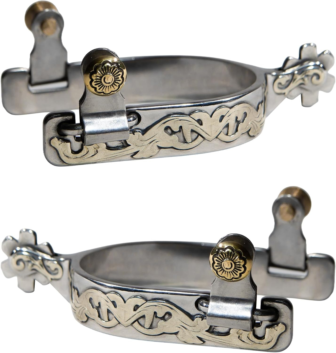 Silver Horse Spurs, 1 Pair Western Cowboy Boot Spurs with Rowels, Antique Hand-C