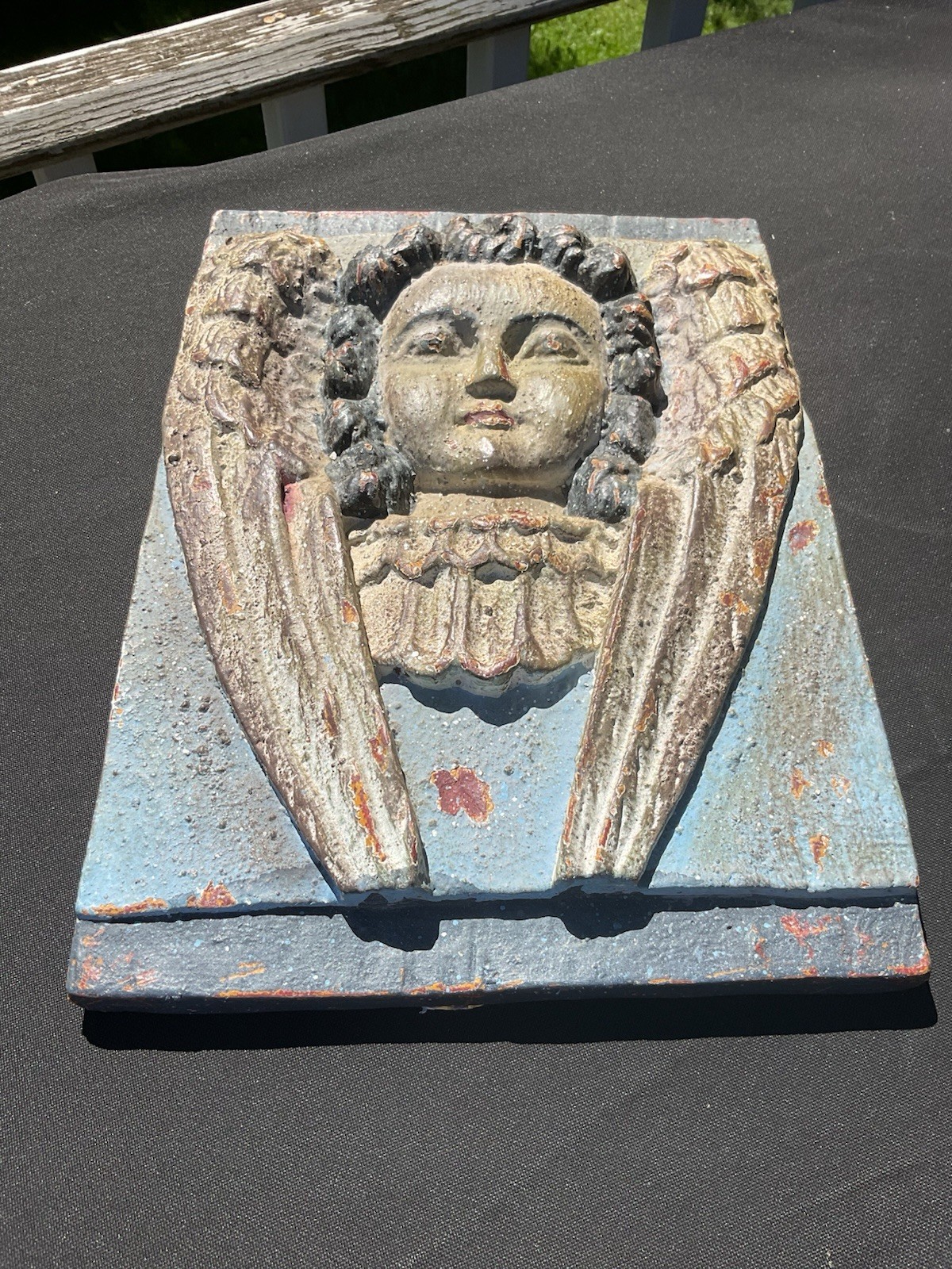 Vintage Molded Resin Angel Wall Plaque Distressed Hand Painted Cottage Core