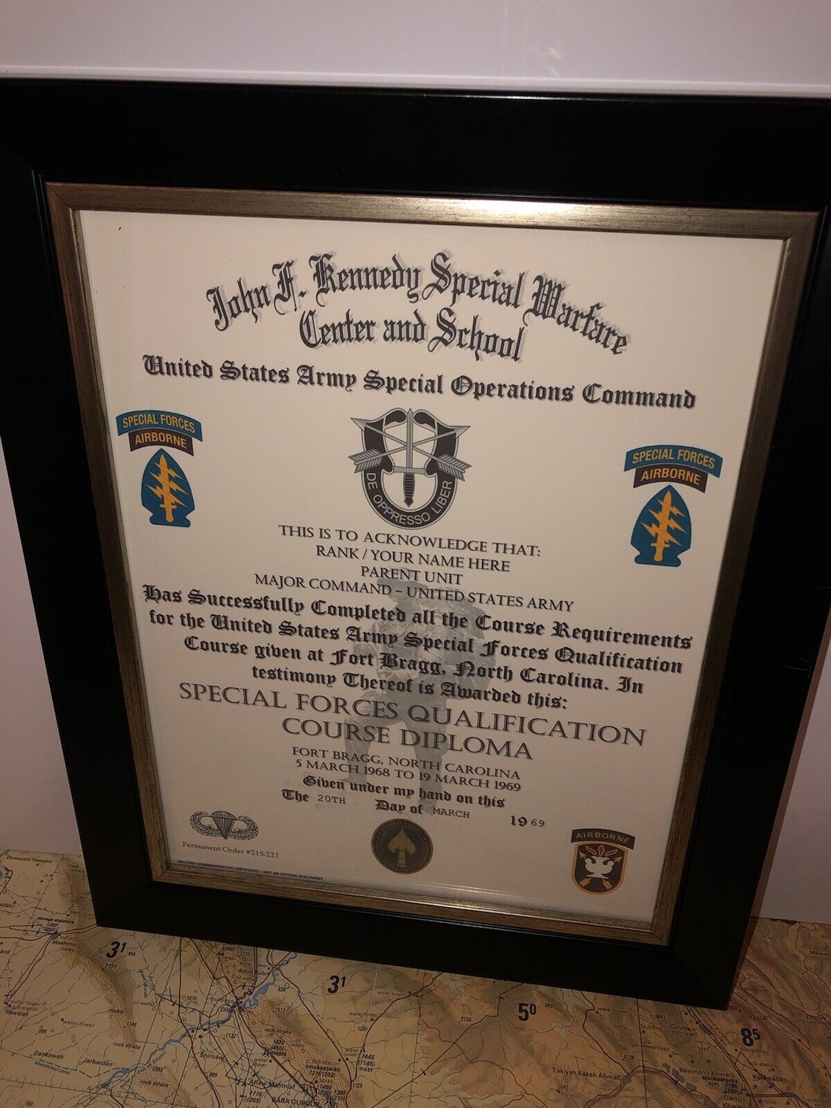 SPECIAL FORCES QUALIFICATION COURSE DIPLOMA (COMMEMORATIVE CERTIFICATE)