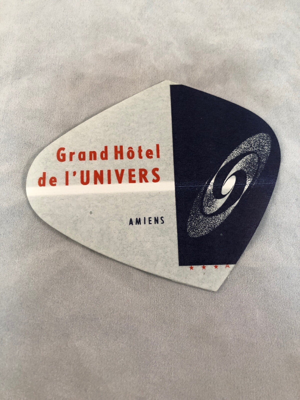 Vintage Luggage Label Grand Hotel de l’ Univers Amiens France Unused Swirl Blue