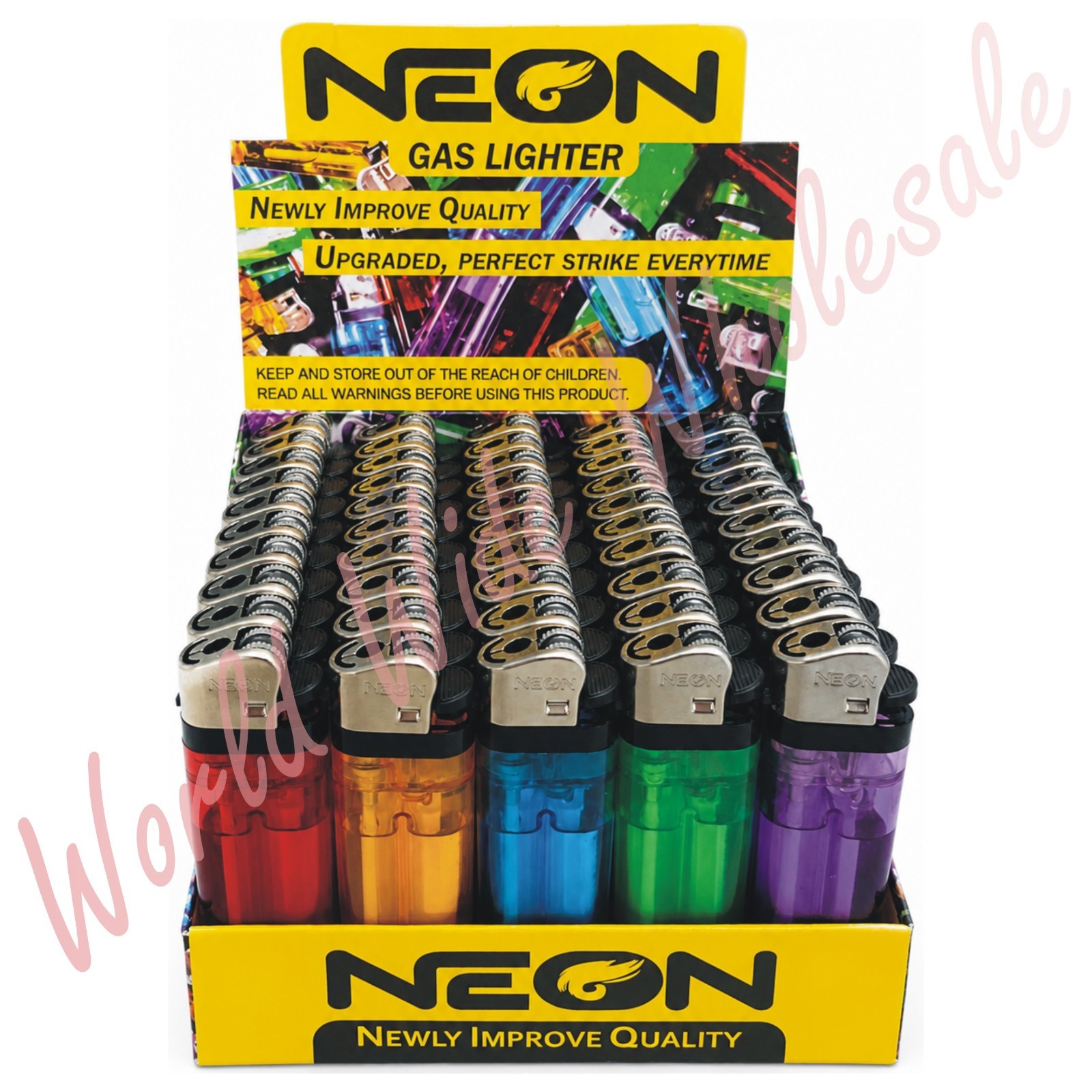 NEON Disposable Cigarette Flint Lighters 50ct Display Bulk Wholesale NEON Disposable Cigarette Flint Lighters 50ct Display Bulk Wholesale