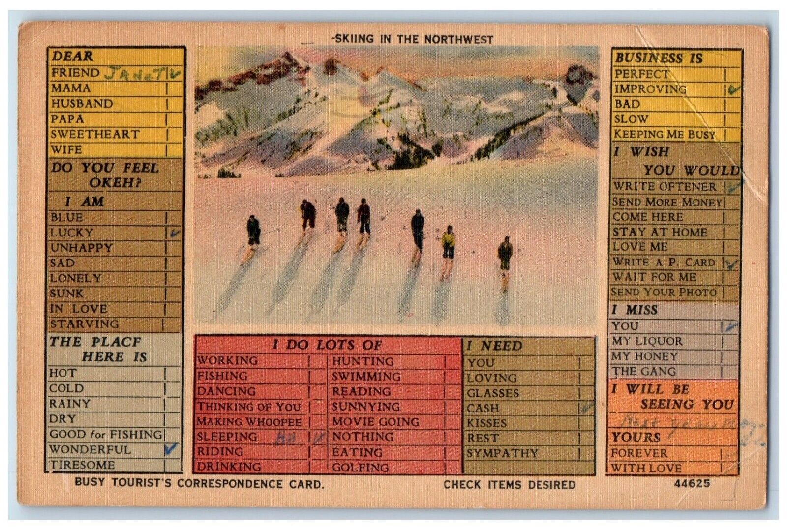 1958 Skiing In The Northwest Corresponded Checklist Fossil Oregon OR Postcard