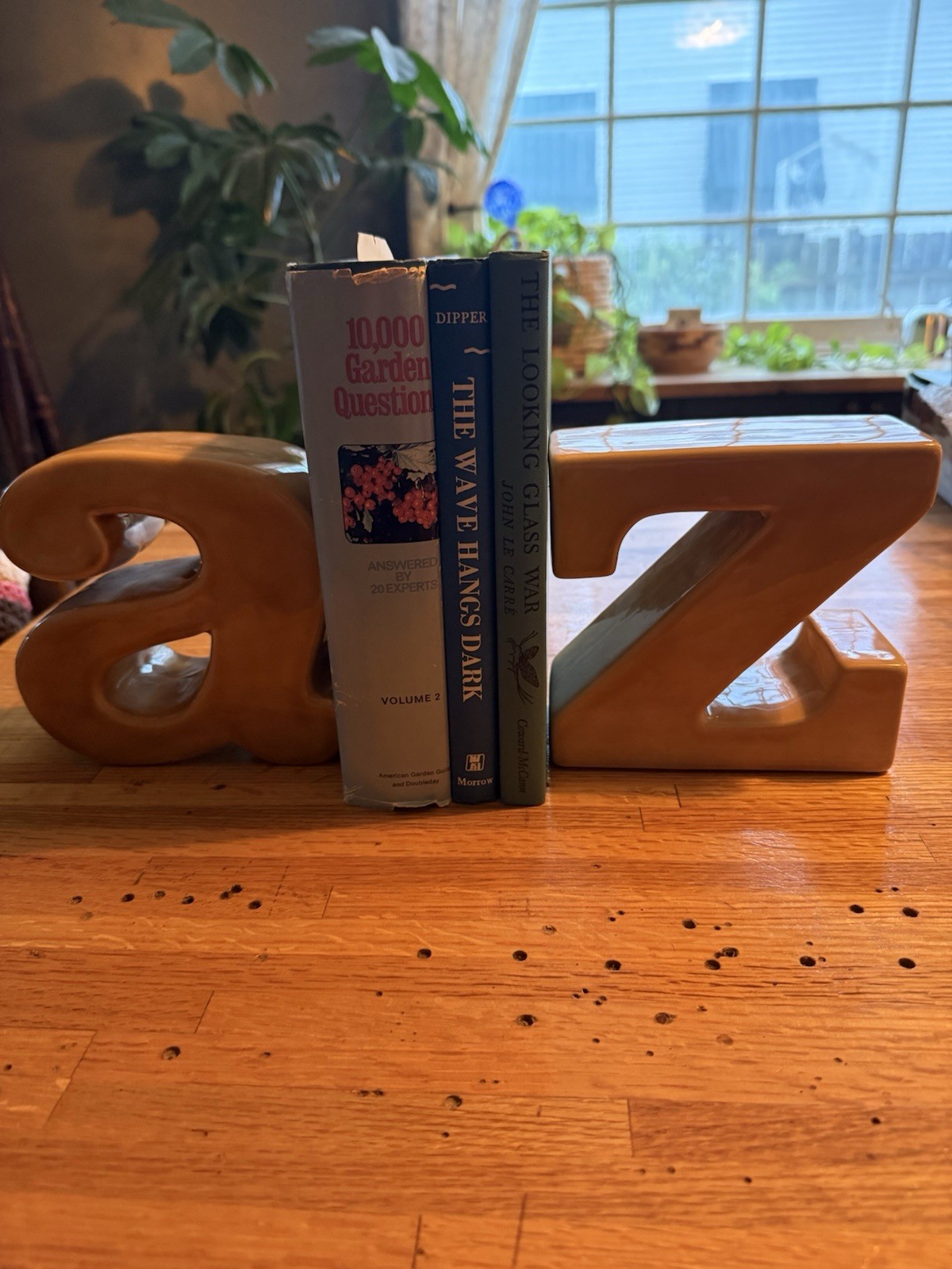 Vintage 1970s A Z Ceramic Bookends Tan Glazed Fat Letters Retro MCM Decor Cuties