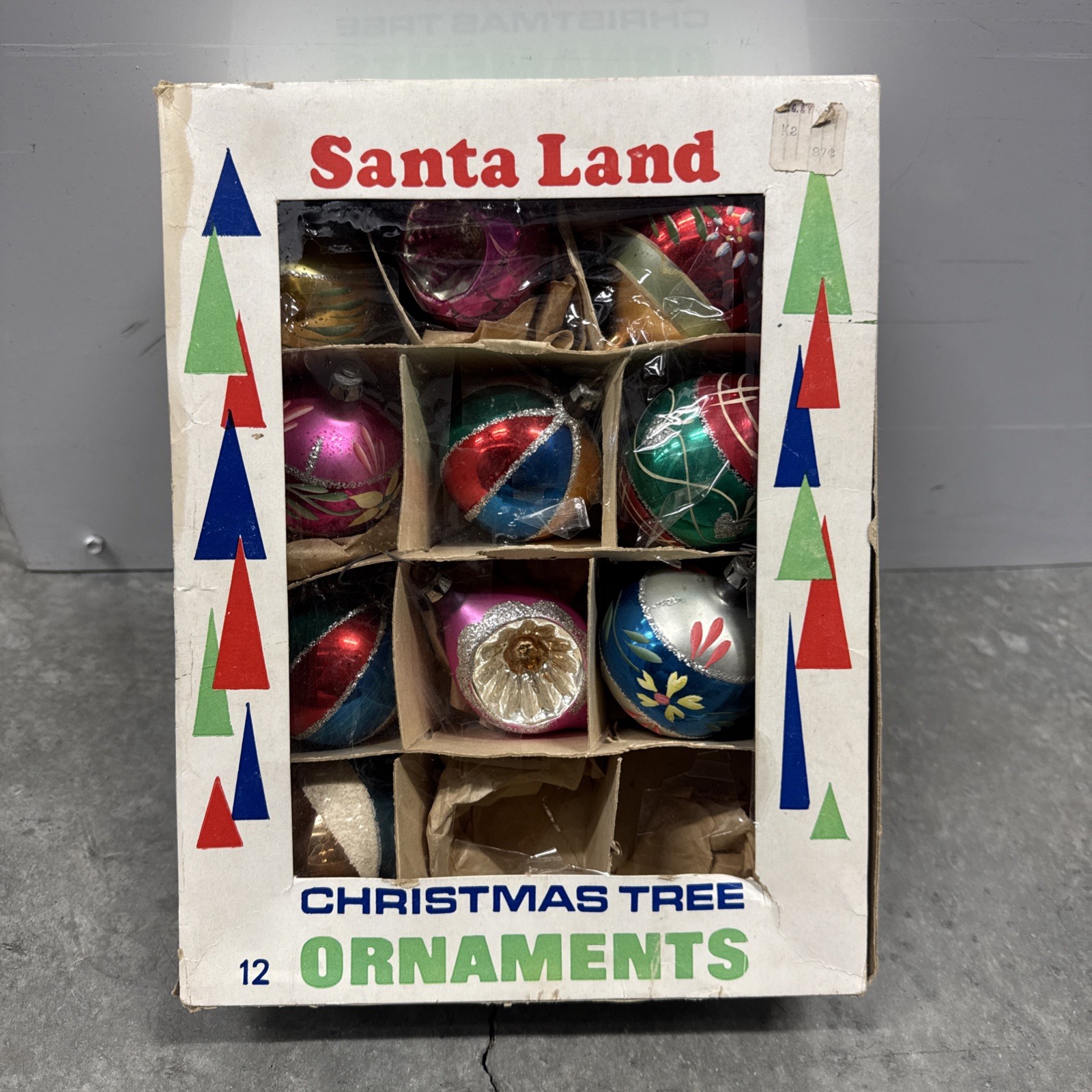 Vintage Santa Land Mercury Glass Christmas Ornaments Indent Reflector Box of 10