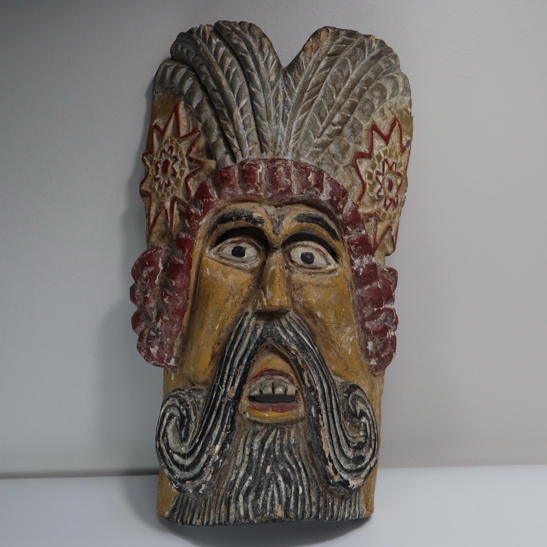 Rare 1930s Guerrero Mexico Barbón Ceremonial Dance Mask Polychrome Folk Art Rare 1930s Guerrero Mexico Barbón Ceremonial Dance Mask Polychrome Folk Art