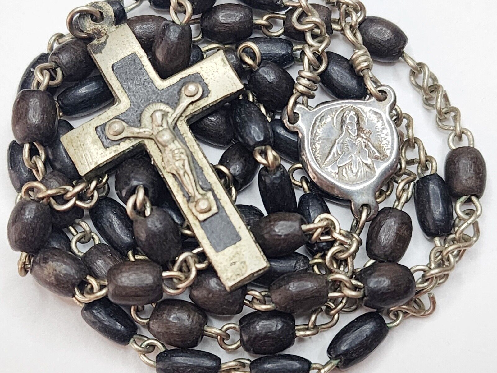 Antique Vintage 1800s Irish Immigration Catholic Rosary Ebony Crucifix France