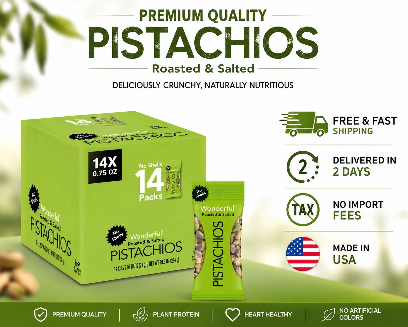 **Wonderful Pistachios No Shells Roasted & Salted Nuts, 14 Pack Snack Bags** **Wonderful Pistachios No Shells Roasted & Salted Nuts, 14 Pack Snack Bags**