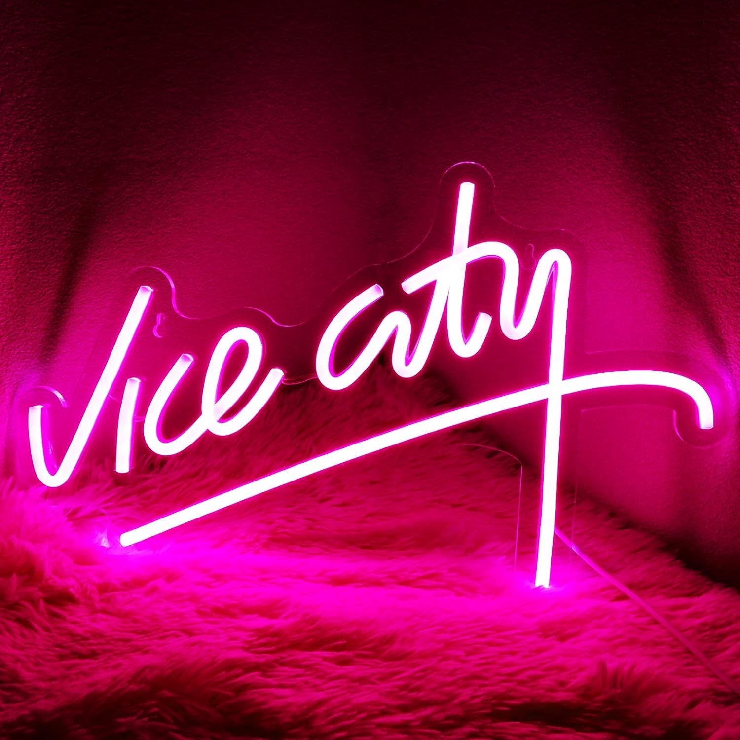 Pink Vice City Neon Sign - Dimmable Led Neon Sign for Bedroom 15.6x9.8 Inch, Ne
