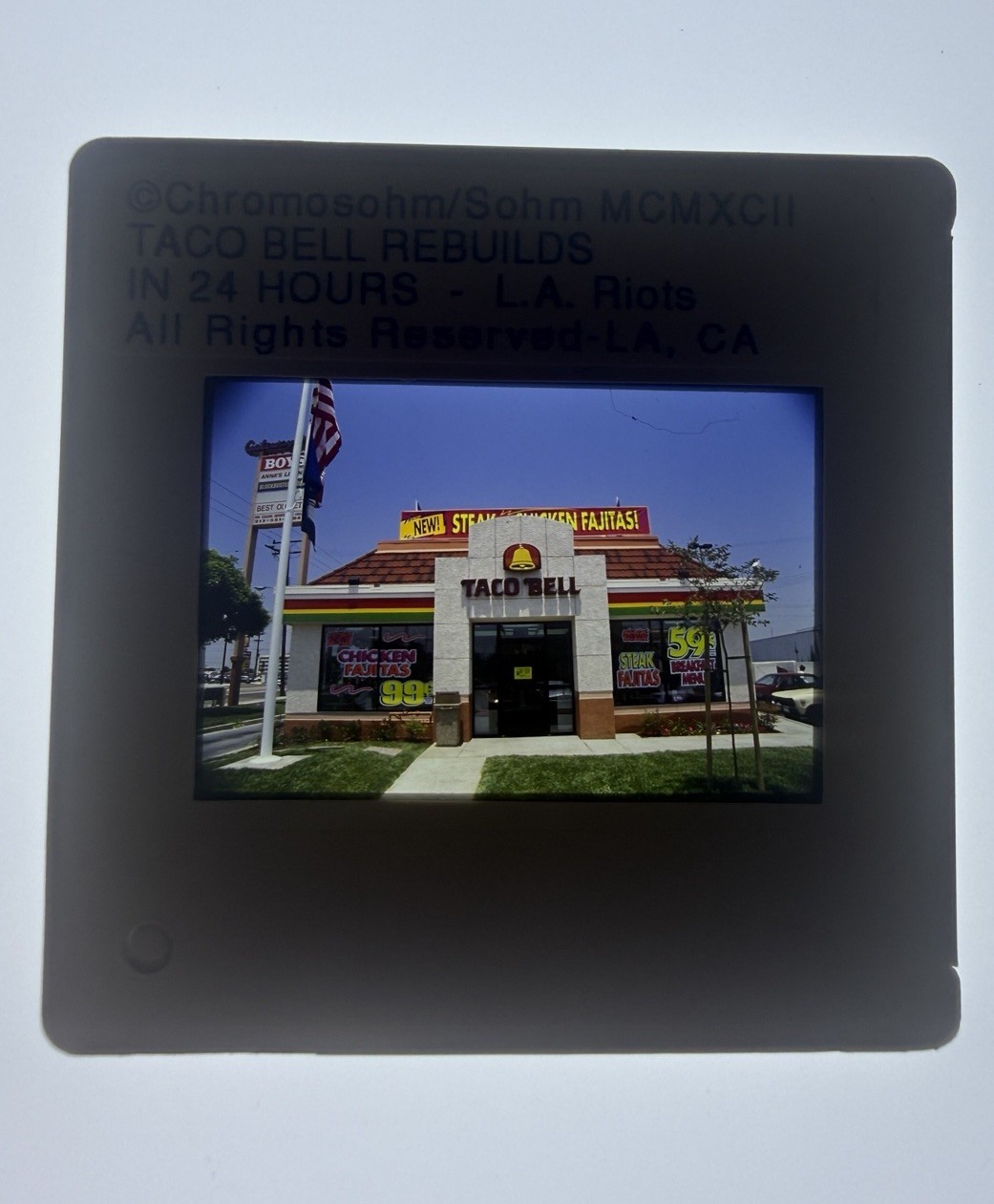 Vintage 1992 Rodney King Riots Taco Bell LA Los Angeles Slide Photo Vintage 1992 Rodney King Riots Taco Bell LA Los Angeles Slide Photo