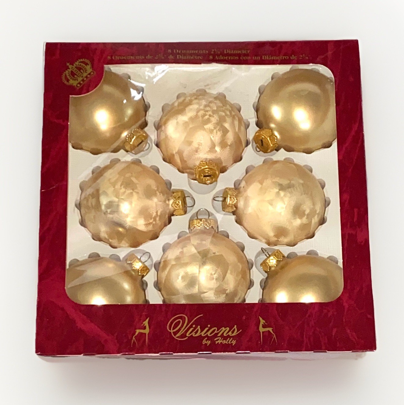 Vintage Visions By Holly Christmas Ornaments Glass Set Of 8 Gold 2¼" Vintage Visions By Holly Christmas Ornaments Glass Set Of 8 Gold 2¼"