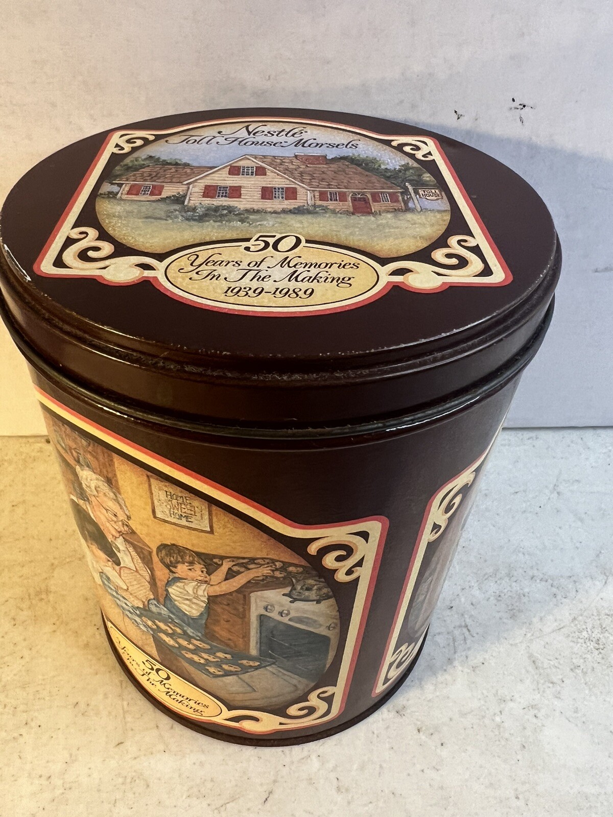 Vintage Nestle Toll House Morsels 50 Years of Memories In The Making Round Tin Vintage Nestle Toll House Morsels 50 Years of Memories In The Making Round Tin
