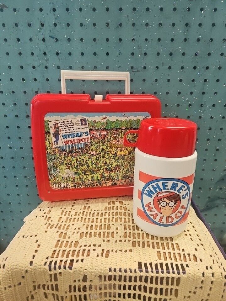 Vintage Where's Waldo Lunch Box with Thermos 1990 Retro Lunchbox Collectible